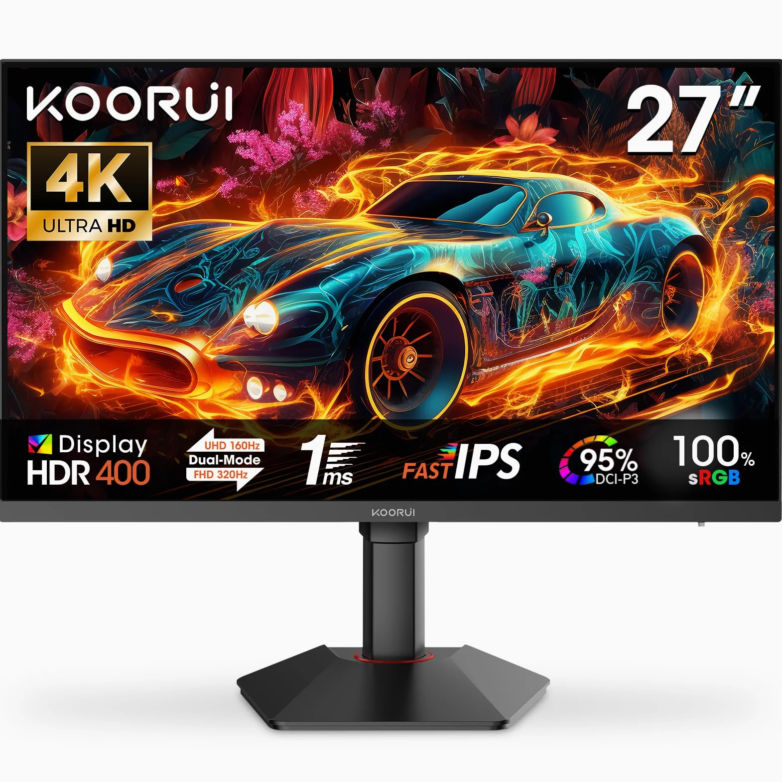 KOORUI G2741L Monitor Gaming 27 Pollici, 4K UHD, 160Hz/320Hz, HDR400, Fast IPS, 1ms, Adaptive Sync, regolabile, HDMI 2.1 * 2+DP 1.4, VESA 75x75mm