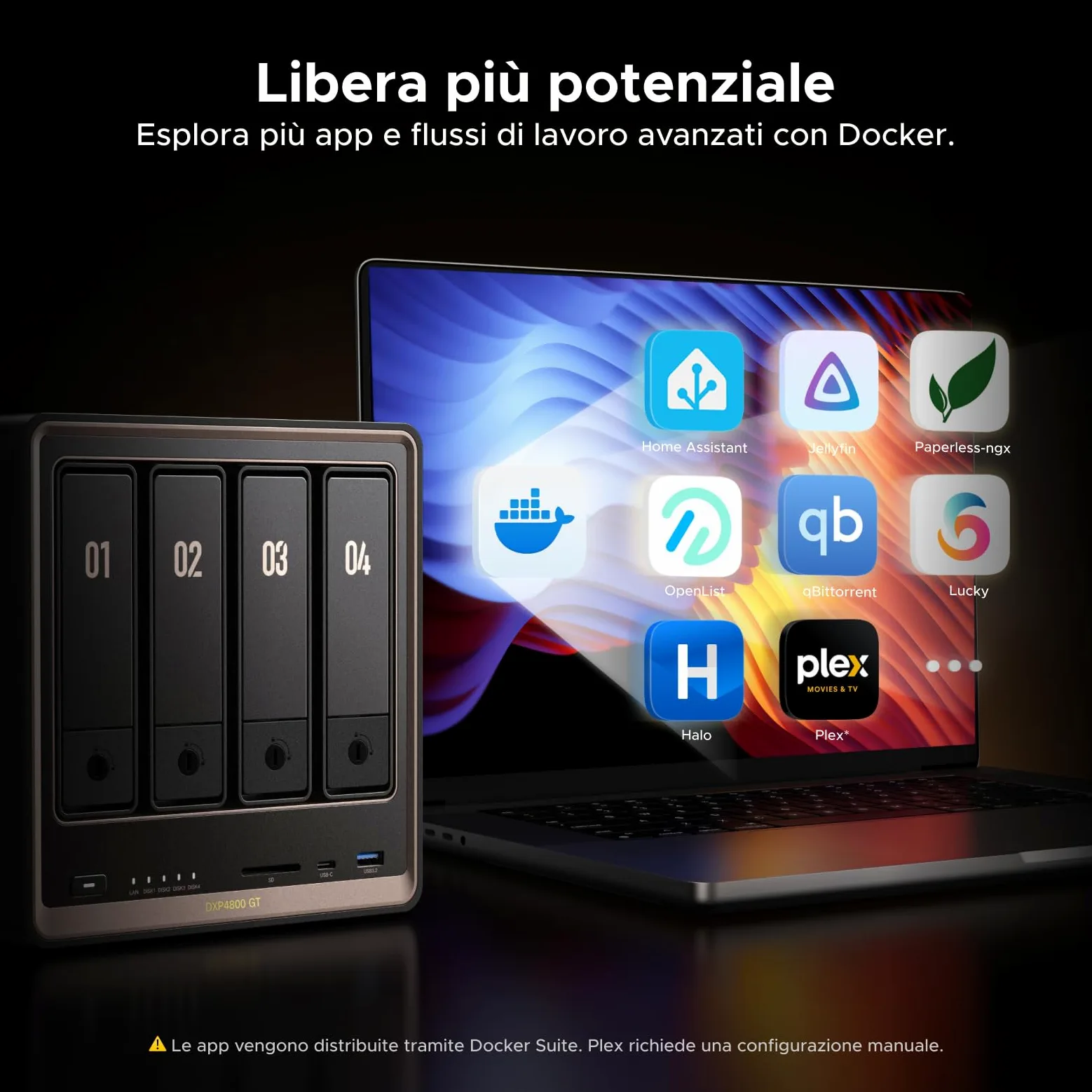 UGREEN NASync DXP4800 GT NAS 4 vani per creator e uffici (senza HDD) | AMD Ryzen R2514, doppia 10GbE, 8GB DDR4 fino a 64GB, HDMI 4K, 2×M.2 NVMe, ECC, slot U.2 e M.2