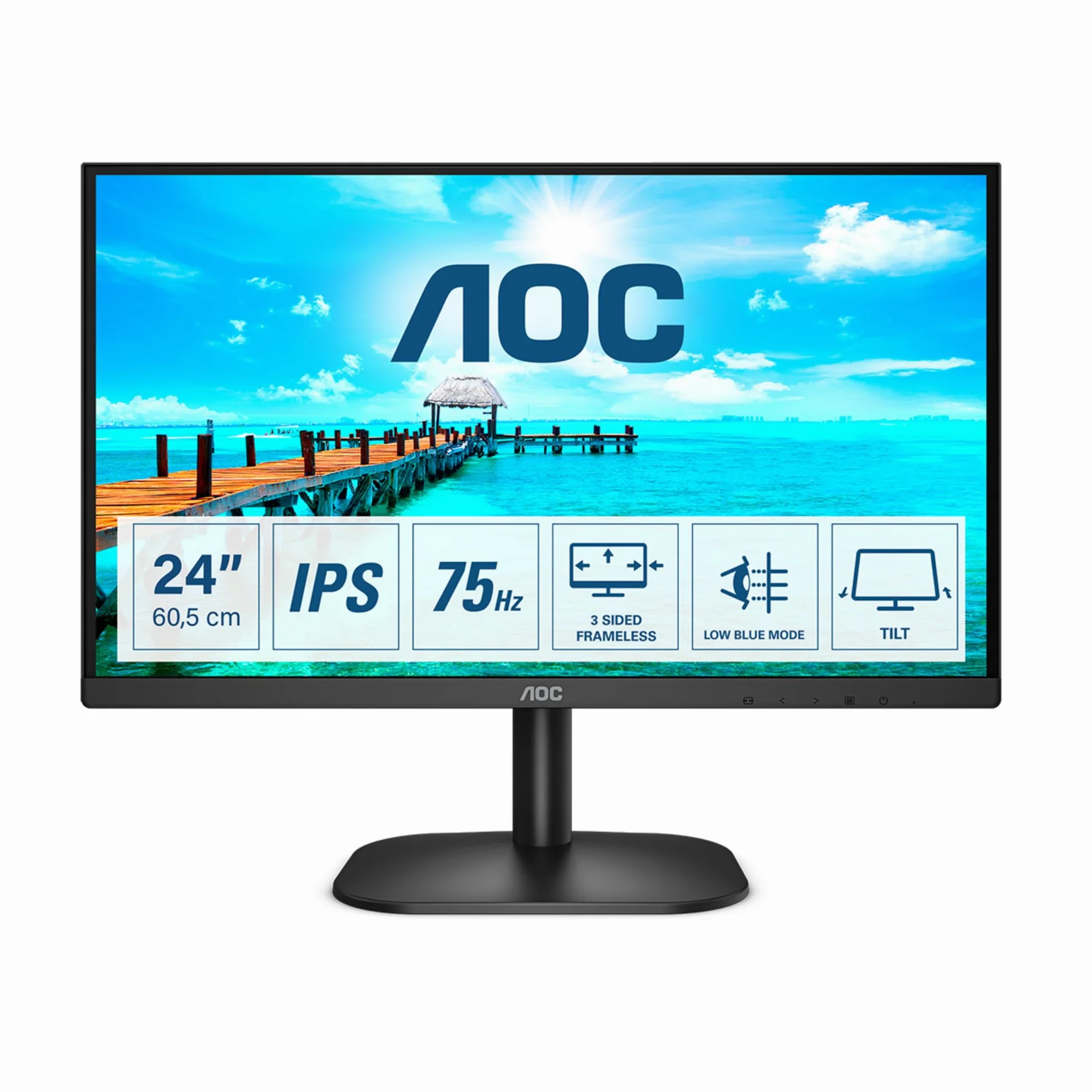 AOC Monitor Italia 24B2XH LED da 23.8" IPS, FHD, 1920 x 1080, 75 Kz, VGA, HDMI, Nero, 24 inch FHD IPS 75Hz, HDMI - VGA, No Speakers