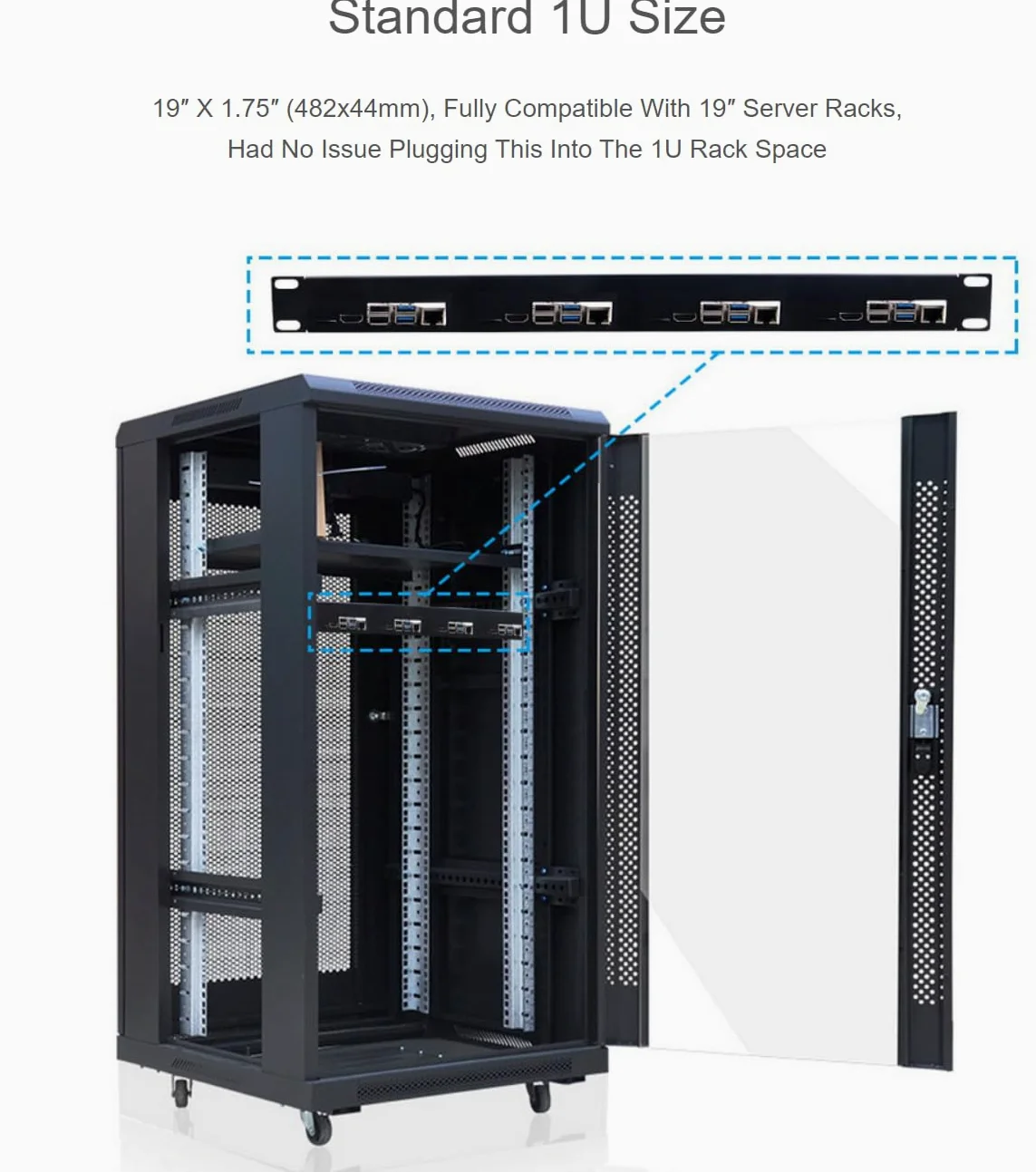 Kit rack 1U compatibile con scheda Raspberry Pi 4B Montaggio a rack da 19 ″ Supporta fino a 4 unità Ottimizzazione dello spazio di lavoro