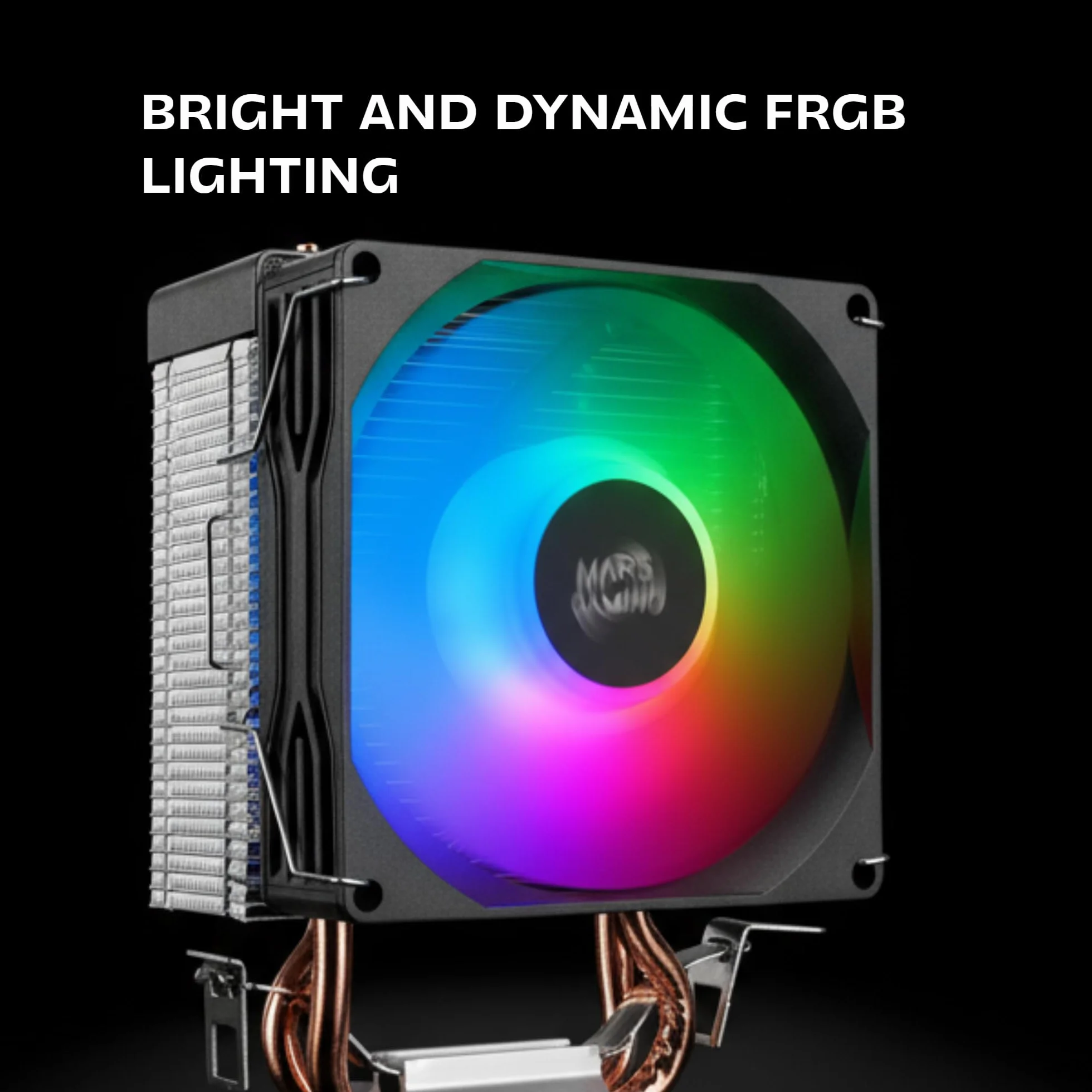 Mars Gaming MCPU-X2, Dissipatore CPU 150W TDP, 2x Heatpipes, Ventola PWM FDB, Illuminazione FRGB, Design Compatto SFF/Mini-ITX, Alette in Alluminio, Cooler PC con Compatibilità Intel e AMD, Nero