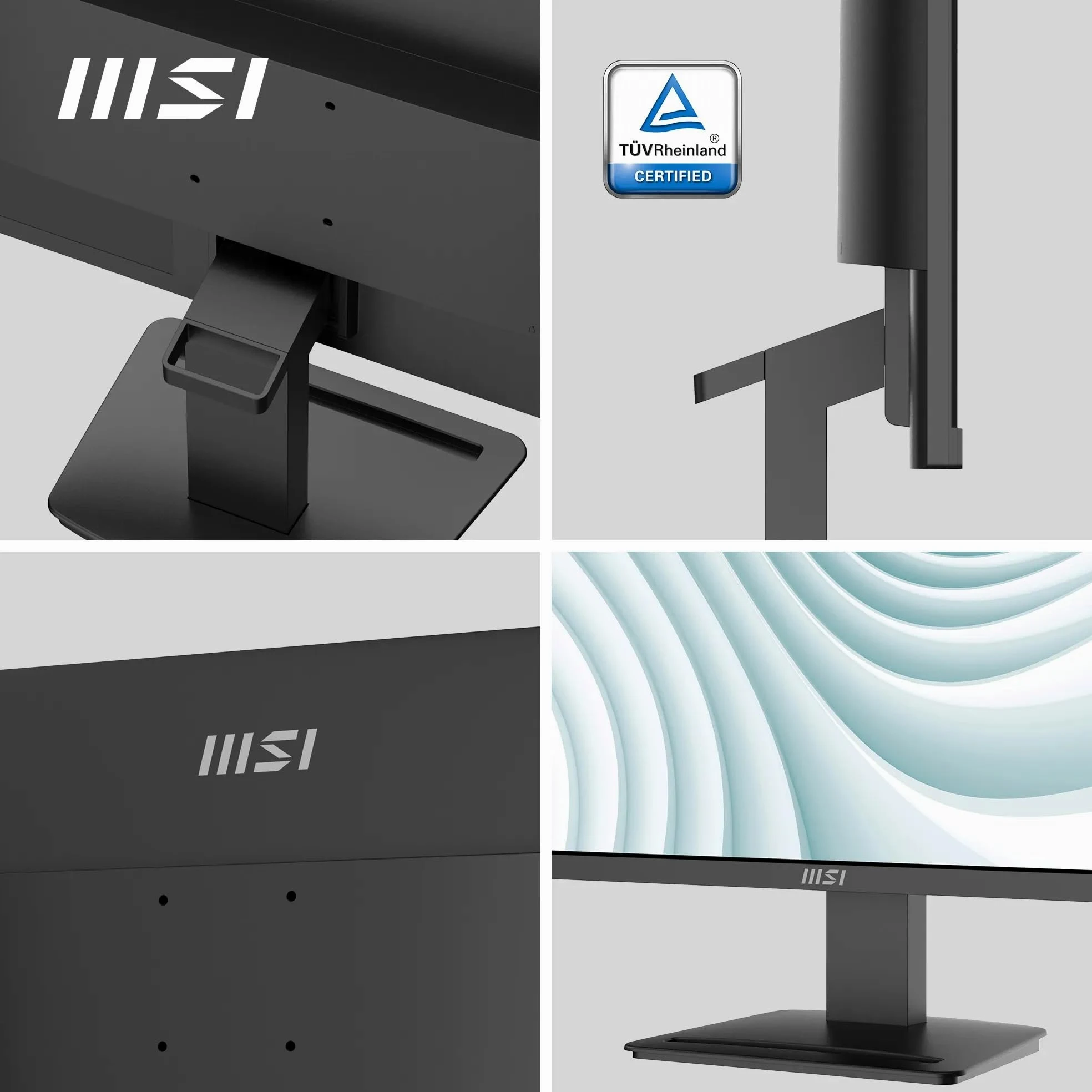 msi Pro MP2412 Monitor da 23,8", Full HD (1920 x 1080), 100 Hz, VA, 4 ms, FreeSync, HDMI, VGA, Anti-riflesso, Anti-Scintillio, meno luce blu, certificato TÜV, VESA, Kensington, Nero