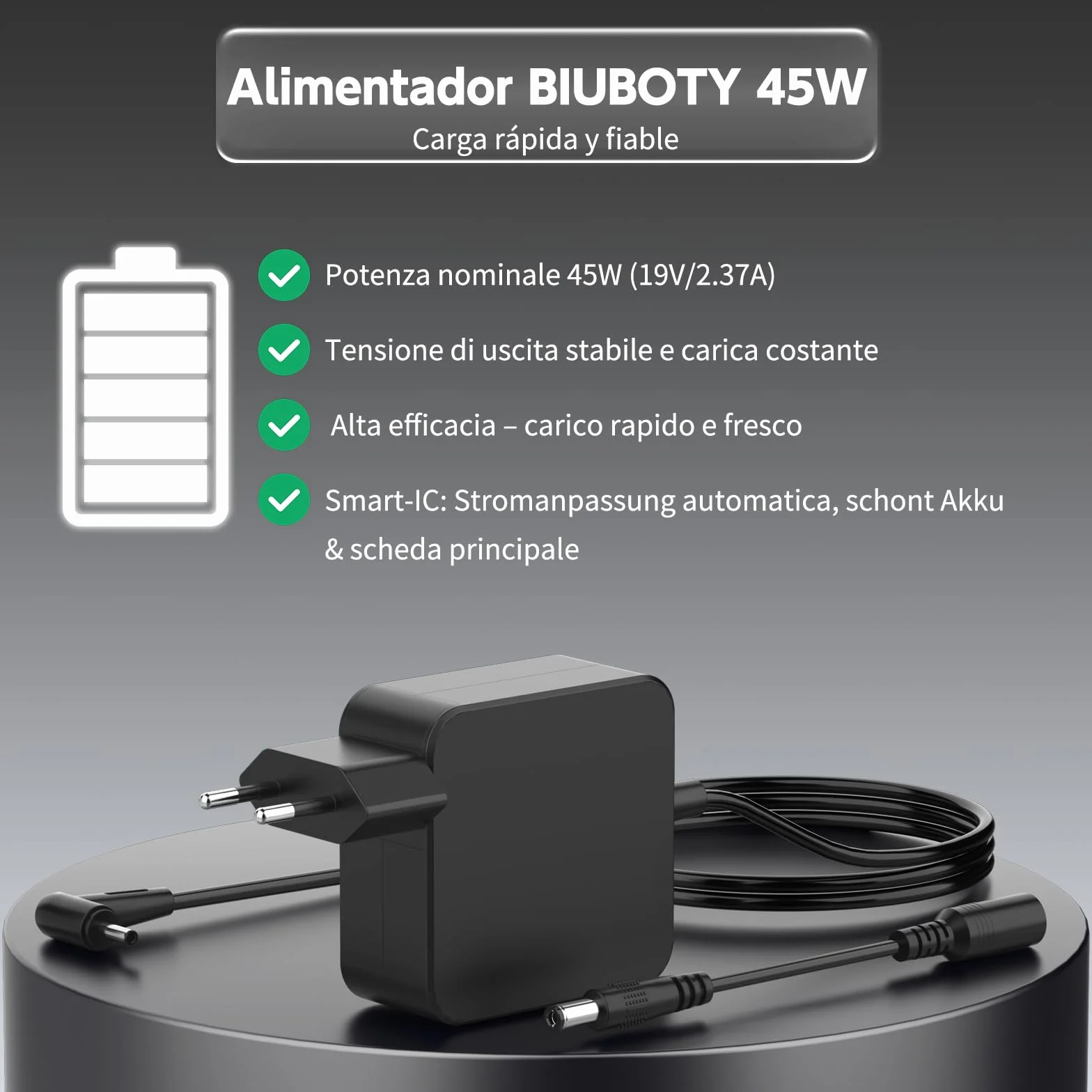 BIUBOTY Caricatore 45W Portatile 19V 2.37A Compatible con Asus Vivobook 14 15 Zenbook UX330 UX330U UX360 UX360C UX305 Q504U Q504UA Q302 Q302L Q302LA Notebook Alimentatore Caricabatteria 4.0 x 1.35mm