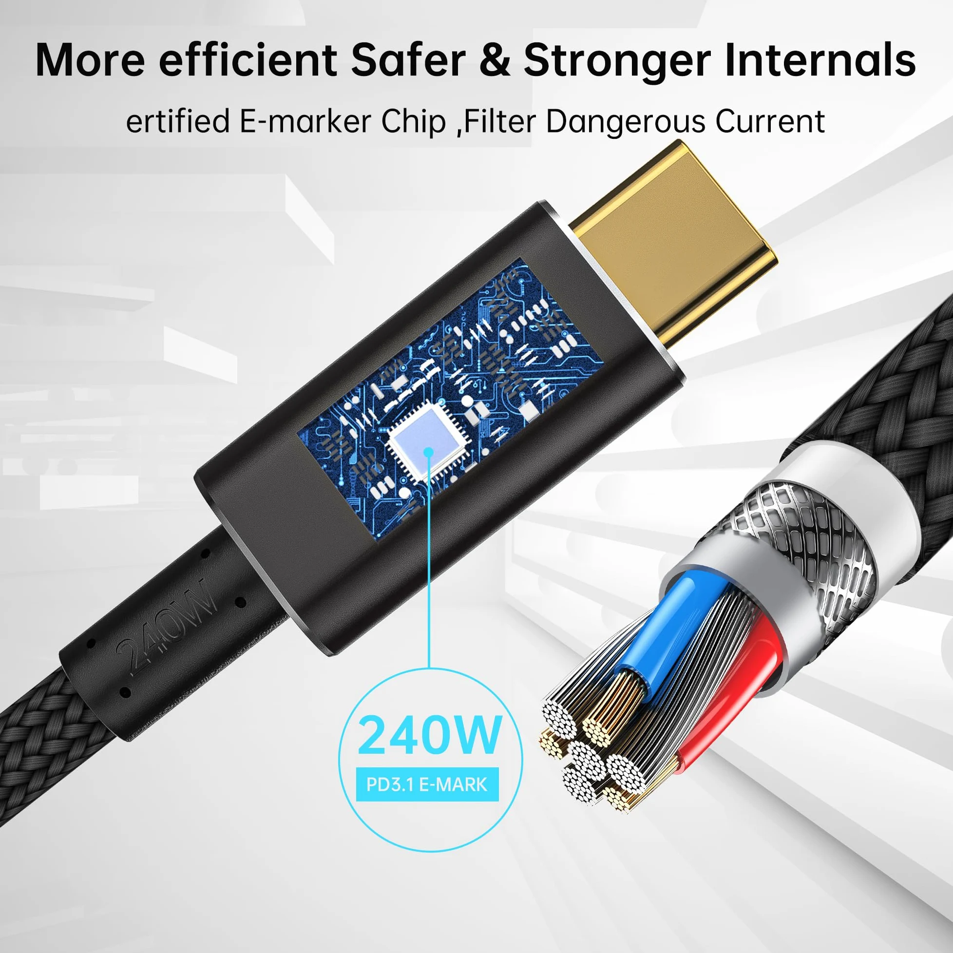 Cavo di trasferimento dati USB C compatibile con cavo Thunderbolt 5, cavo di trasferimento dati Thunderbolt 4/3,80 Gbps, supporta 16K/Dual 8K usb c a usb c cavo video, usb c a usb c per monitor 6.6FT