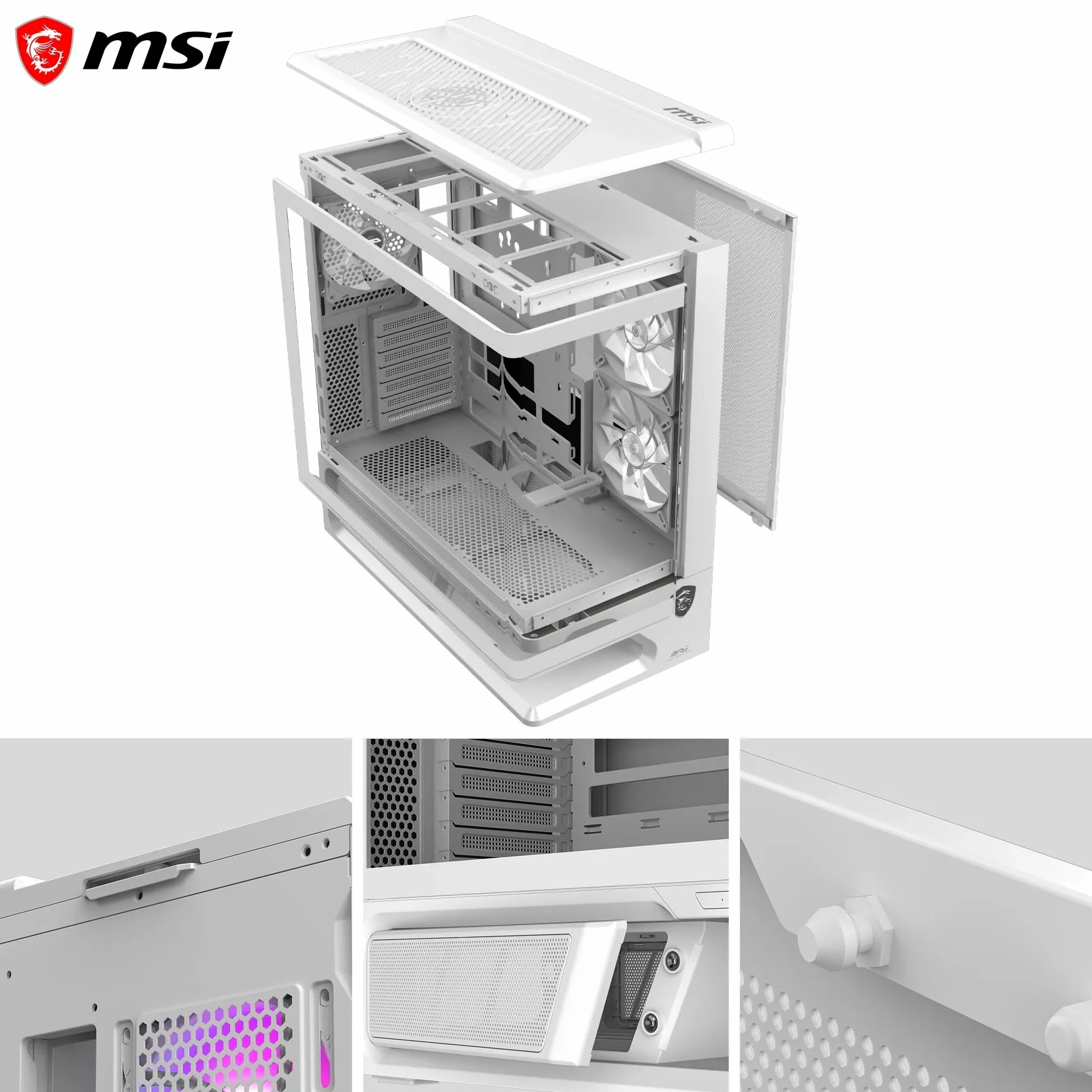 MPG VIXTA 300R PZ W Case PC | Mid-tower Gaming PC Case - Design base flottante - 2 ventole da 140 mm preinstallate e 1 ventola da 120 mm.