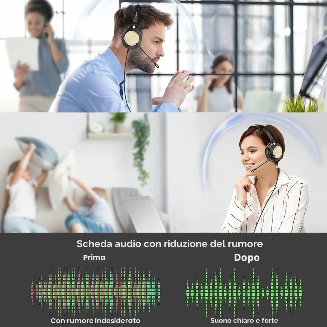 Wantek Cuffie USB con microfono per PC portatile, con cancellazione del rumore, regolabili, per ufficio e lavoro