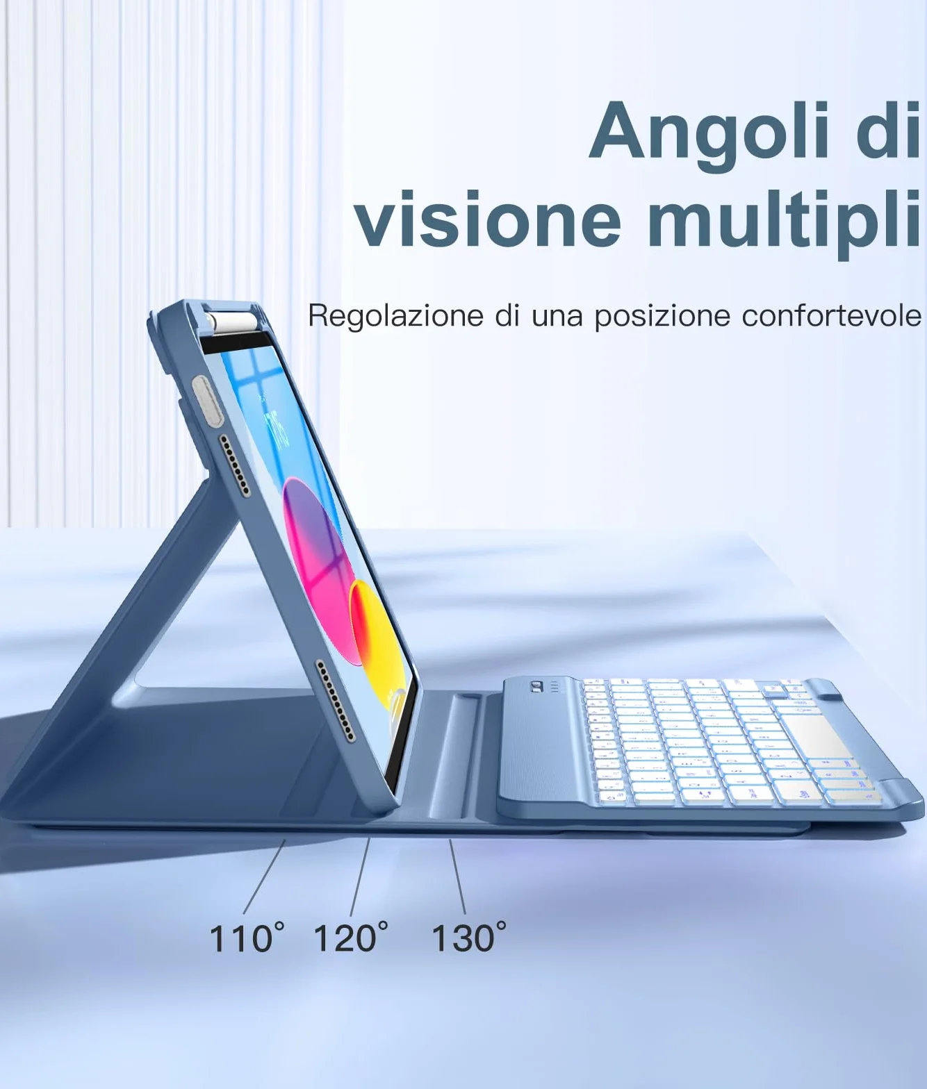 Vobafe Cover iPad 10 Generazione con Tastiera iPad A16 11 Generation (11/10.9 pollici, 2025/2022), Italiano QWERTY con 7 Colori Illuminato, Senza fili Staccabile Custodia con Portapenna, Blu