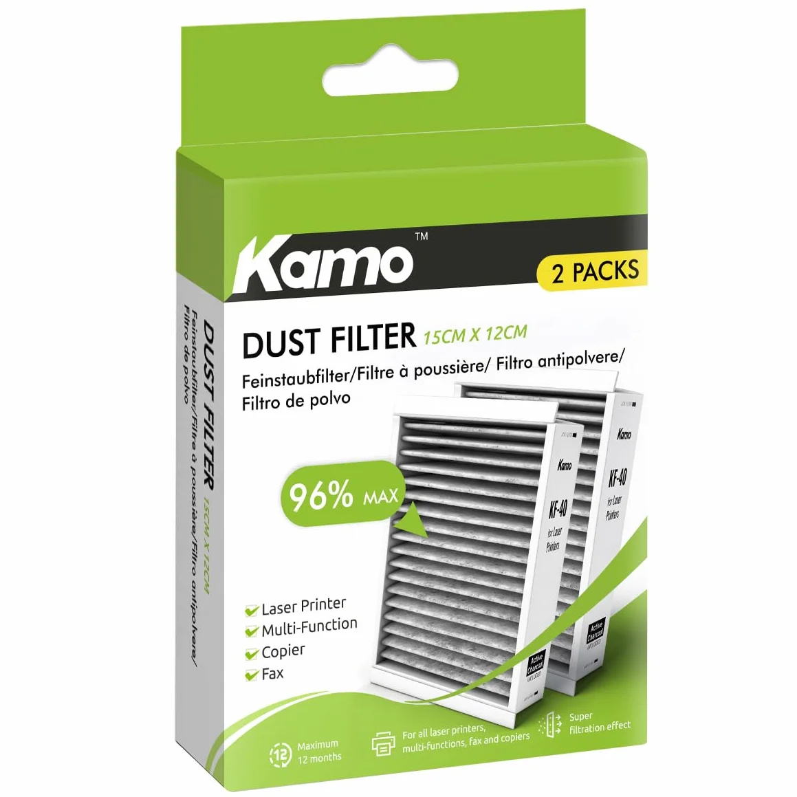 Filtro Anti-odore e per Polveri Sottili per Stampanti Laser Kamo 150 x 120 mm, Confezione da 2