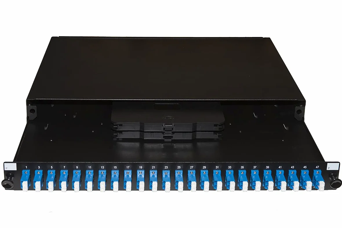 pannello fibra ottica 19" con 24 adattatori lc duplex singlemode profondita' 250 mm colore nero