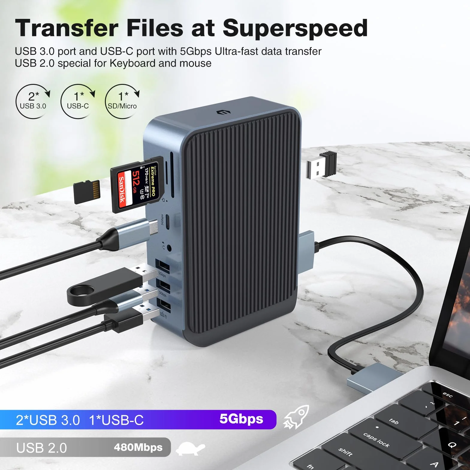 Docking Station USB C per MacBook Pro/Air, 15 in 1 USB C Hub Triple Monitor tramite VGA/2 HDMI, 100 W PD Laptop Dock per Lenovo, HP, Dell (USB-A/C 3.0 5GBPS, RJ45 Ethernet, Audio & Mic, SD/TF)