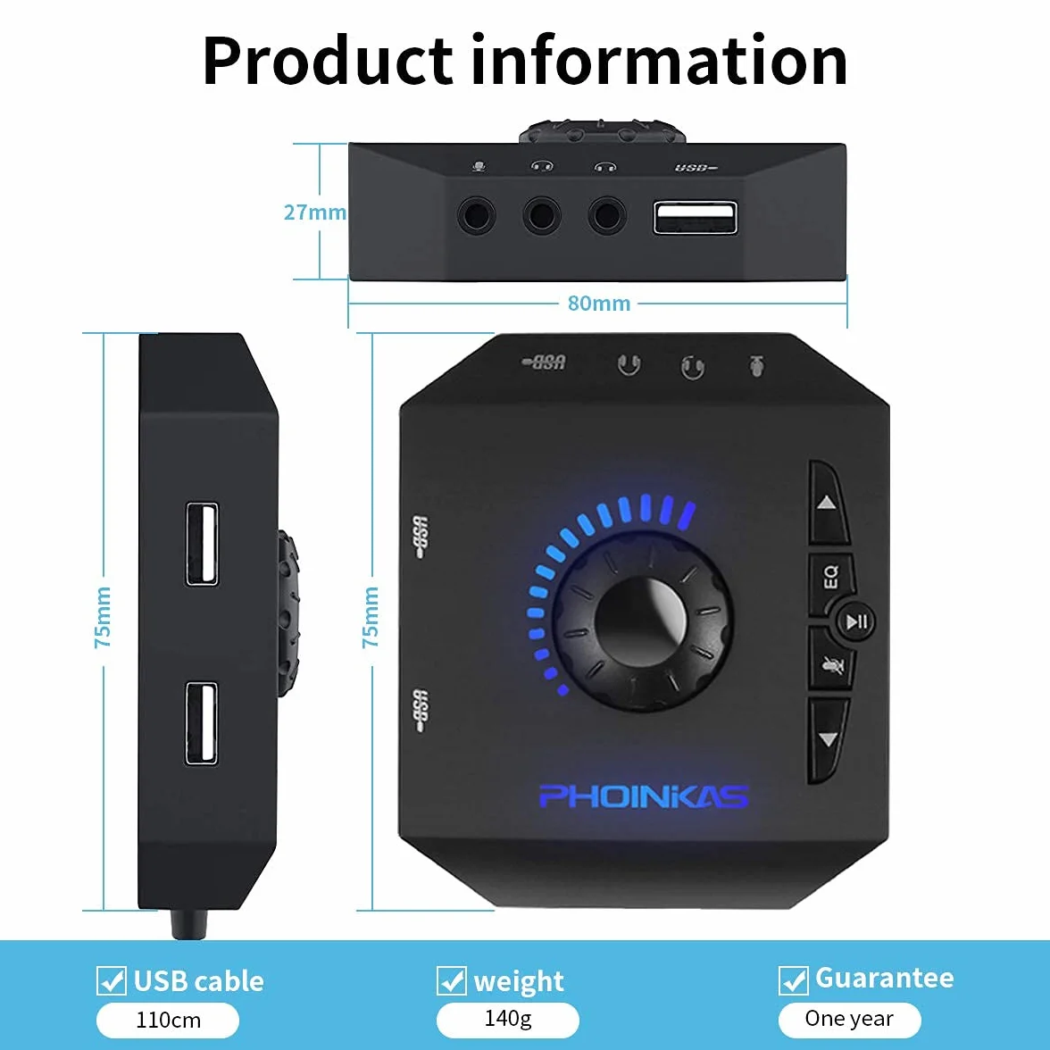 PHOINIKAS Scheda Audio Esterna, Adattatore Microfono USB con Jack per Cuffie da 3,5 mm, Controllo Volume, Riproduzione plug-in Scheda Audio Stereo, per Windows, Mac, Linux, PC, laptop, desktop
