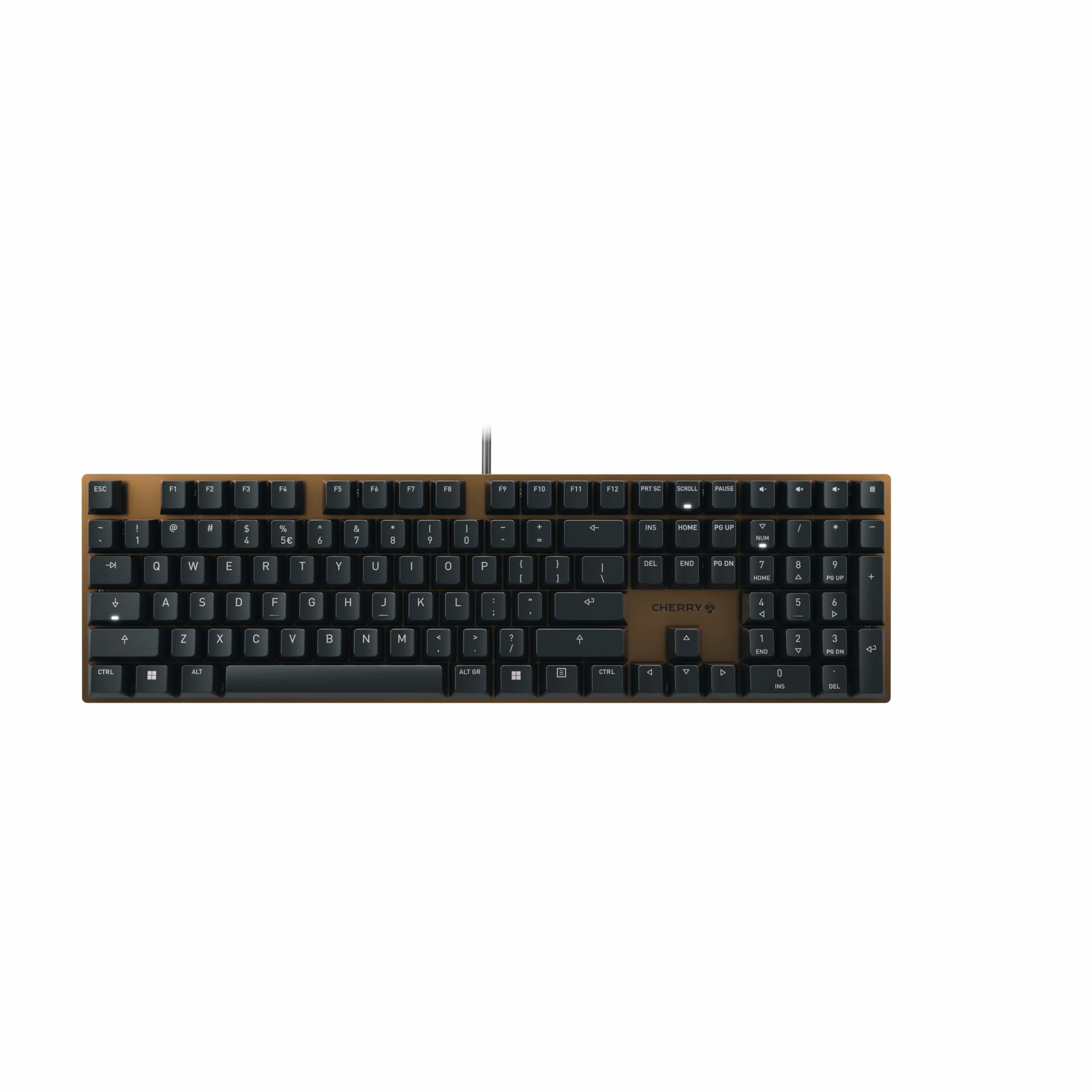 CHERRY KC 200 MX, Tastiera Office Meccanica con Piastra Metallica Anodizzata, Layout per l'Unione Europea (QWERTY), Con Filo, Interruttori MX2A SILENT RED, Nero/Bronzo