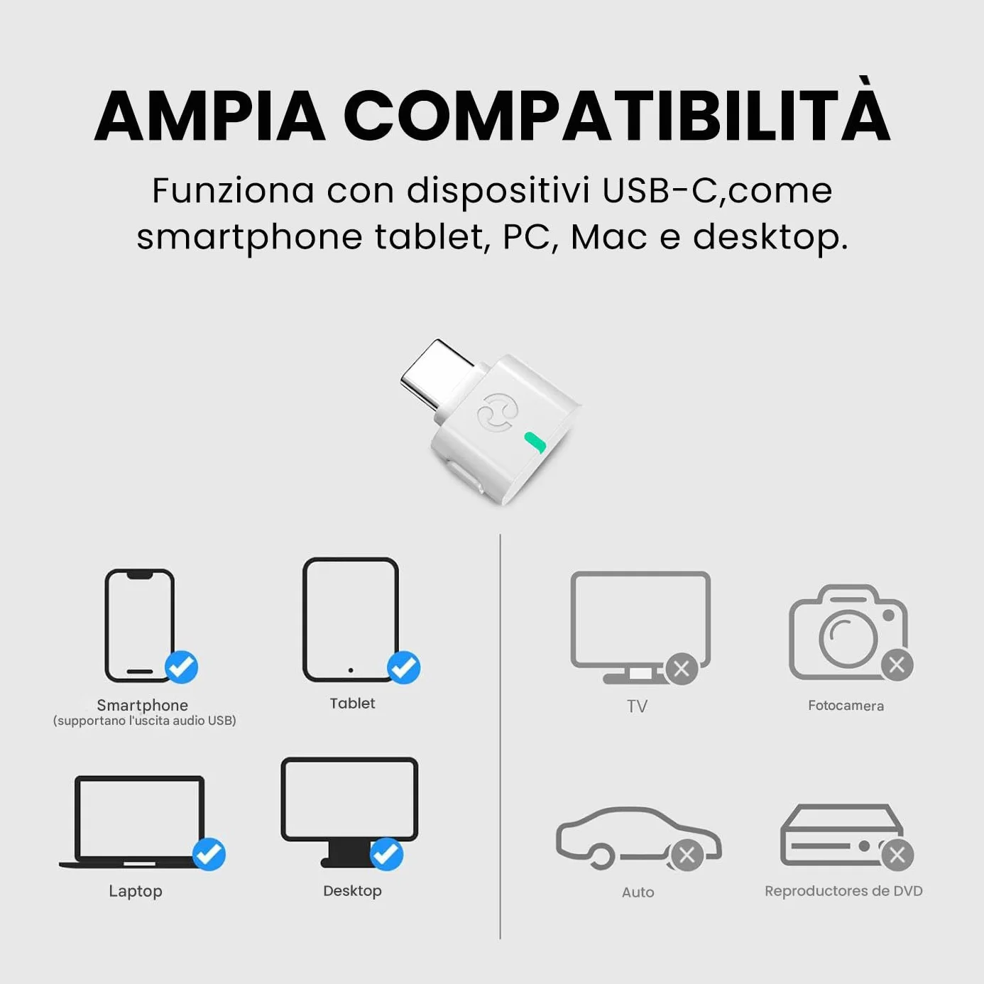 Avantalk C82 LEA – LE Audio adattatore USB-C Bluetooth 5.4, suono wireless a bassa latenza e alta qualità per cuffie LE Audio e dispositivi di ascolto assistito su PC, laptop e tablet