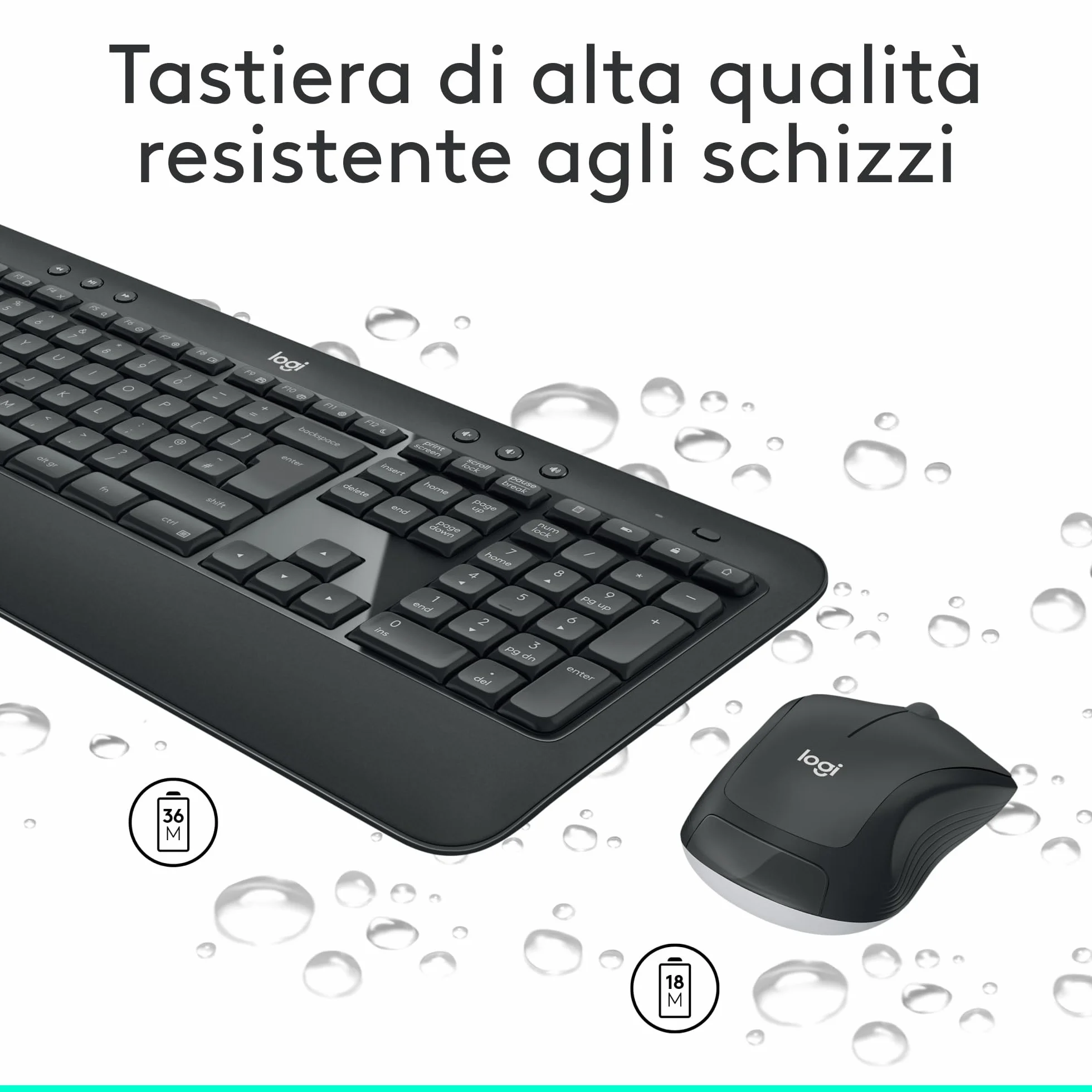 Logitech MK540 Advanced Combo Tastiera e Mouse Wireless per Windows, Ricevitore USB Unifying 2,4 GHz, Tasti di Scelta Rapida Multimediali, Durata Batteria di 3 Anni, PC, Laptop, Italiano QWERTY - Nero