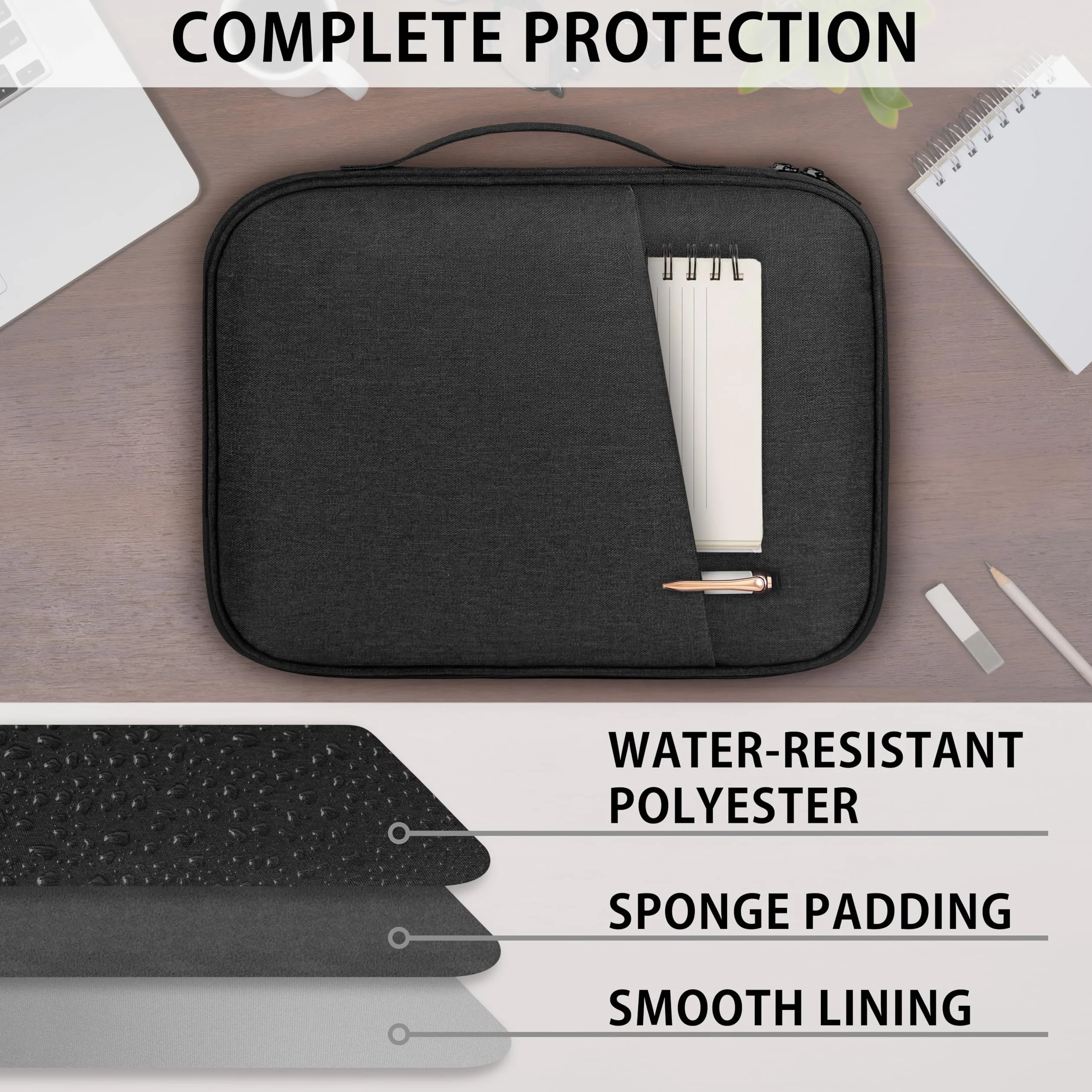 MyGadget Porta Tablet da 11 Pollici [ 30 x 23 cm ] - Custodia con Interno Morbido e Manico - Spazio per Mouse & Accessori - per iPad Pro | Air & Galaxy Tab - Nero