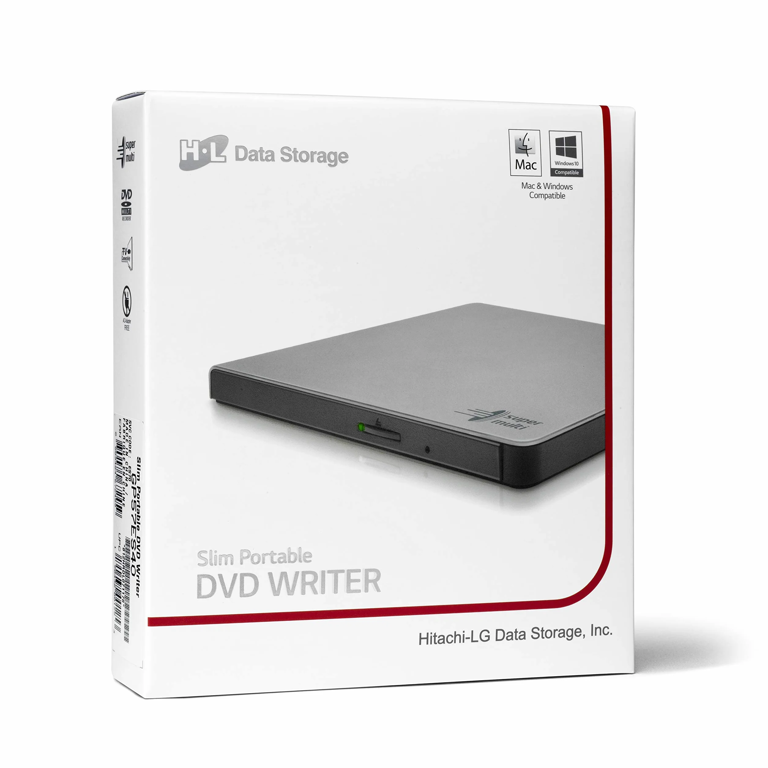 Hitachi-LG GP57 External DVD Drive, Slim Portable DVD Player/Writer for Laptop/Desktop PC, with USB 2.0, Windows and Mac OS Compatible, 8x Read/Write Speed - Silver