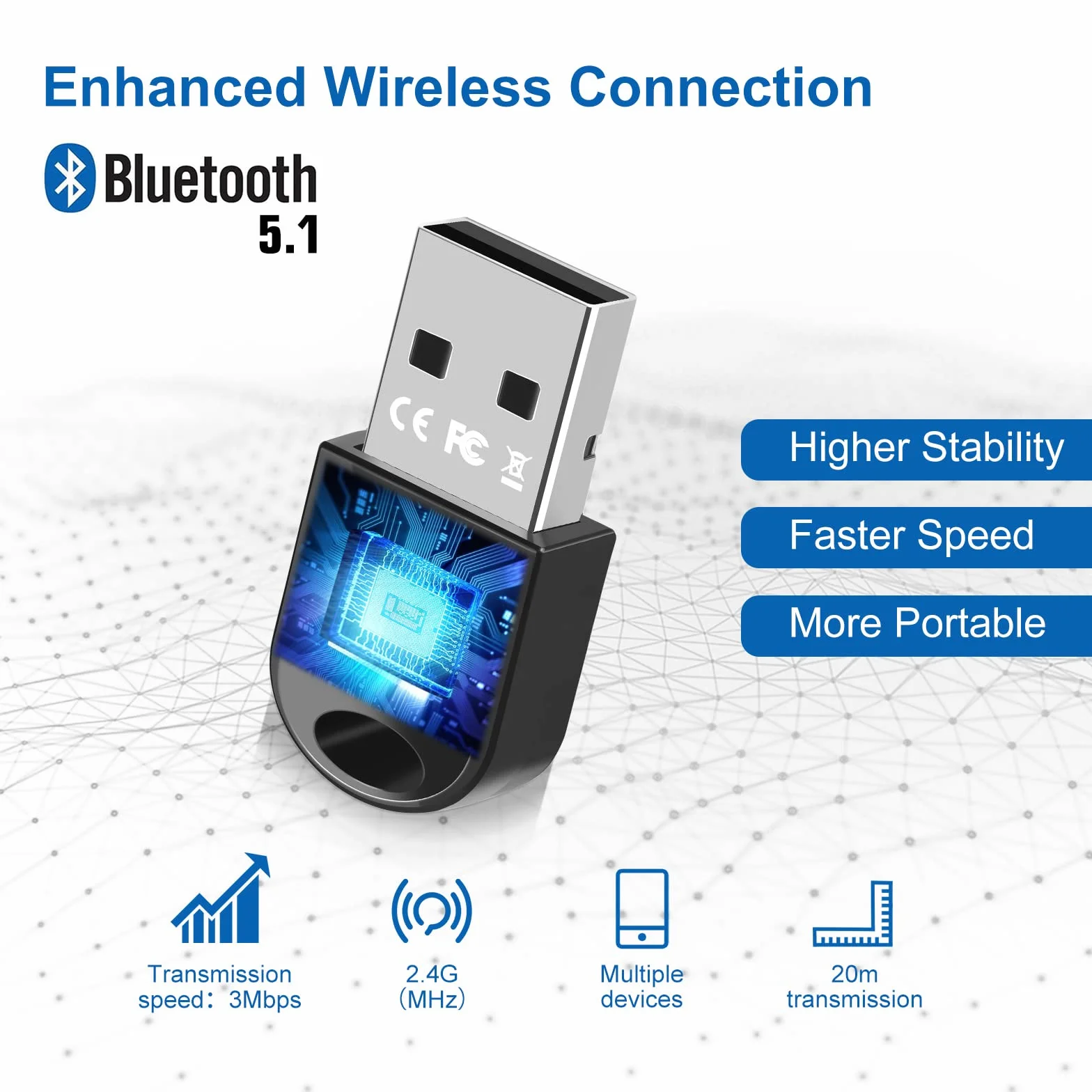 Adattatore Bluetooth USB 5.1, Chiavetta Bluetooth per PC Laptop EDR Dongle USB Bluetooth Compatibile con Windows 11/10/8.1/7