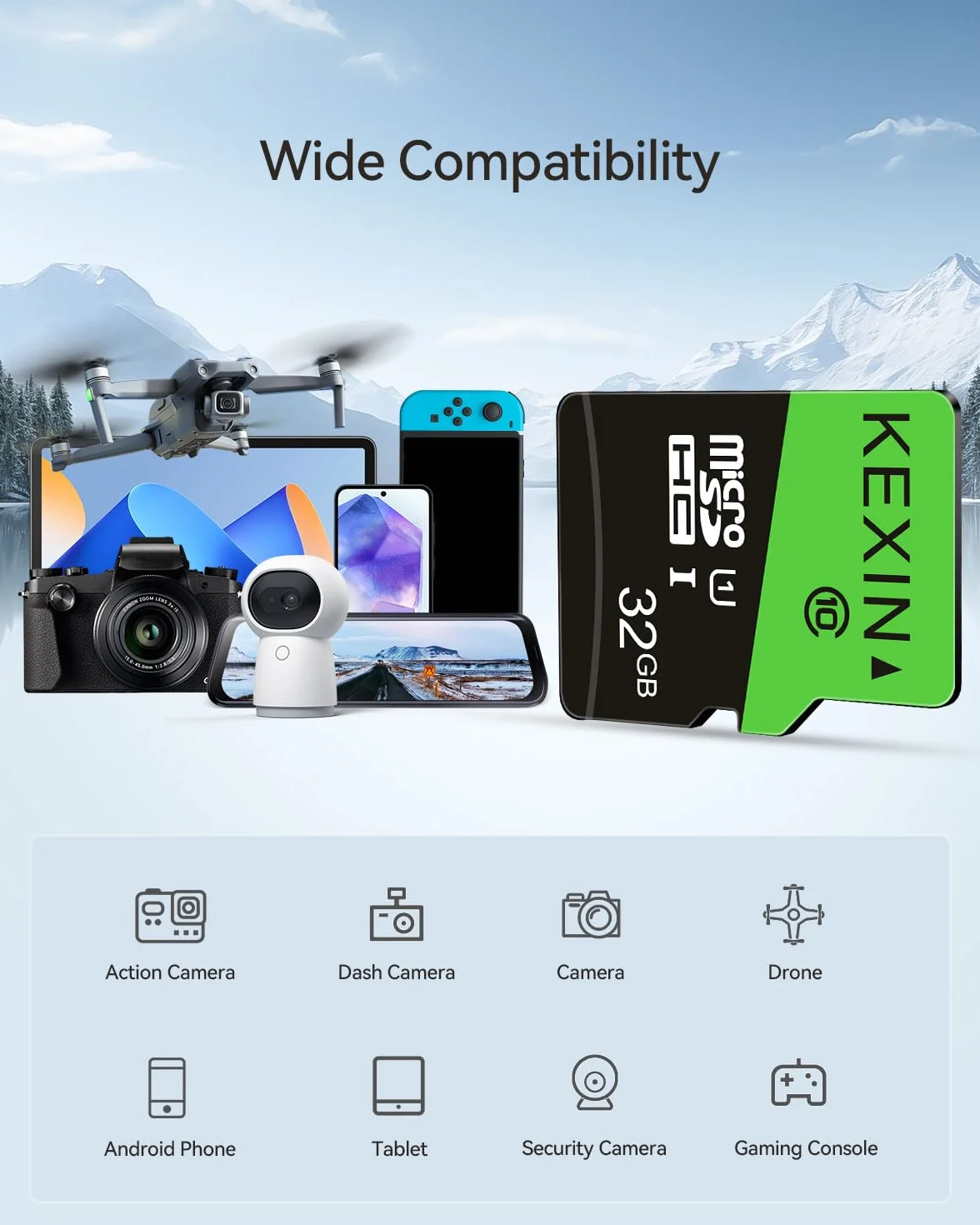KEXIN Micro SD 32GB, Scheda Micro SD 3 Pezzi, Scheda di Memoria microSDHC e Adattatore SD, U1, C10 Micro SD Card Confezione da 3