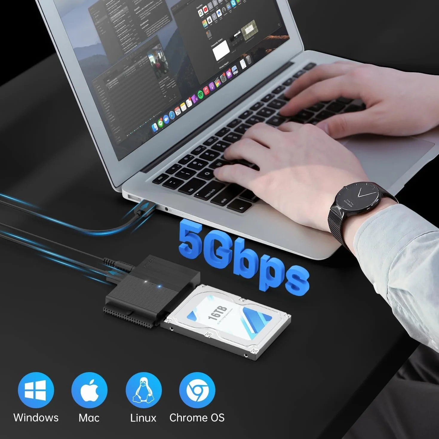 FIDECO Adattatore Disco Rigido USB 3.0 per 2.5"/ 3.5" HDD/SSD, convertitore SATA e IDE con alimentazione DC 12V 2A
