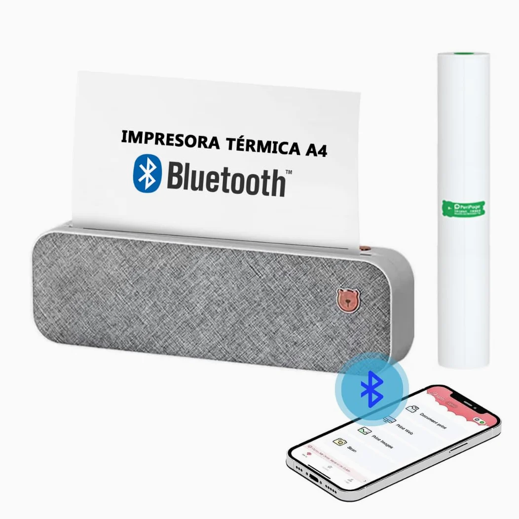 Stampante portatile termica Bluetooth A4 – Stampante portatile da viaggio con carta termica senza inchiostro e toner – compatibile con computer Windows, Mac... e cellulari Android, iOS – PeriPage