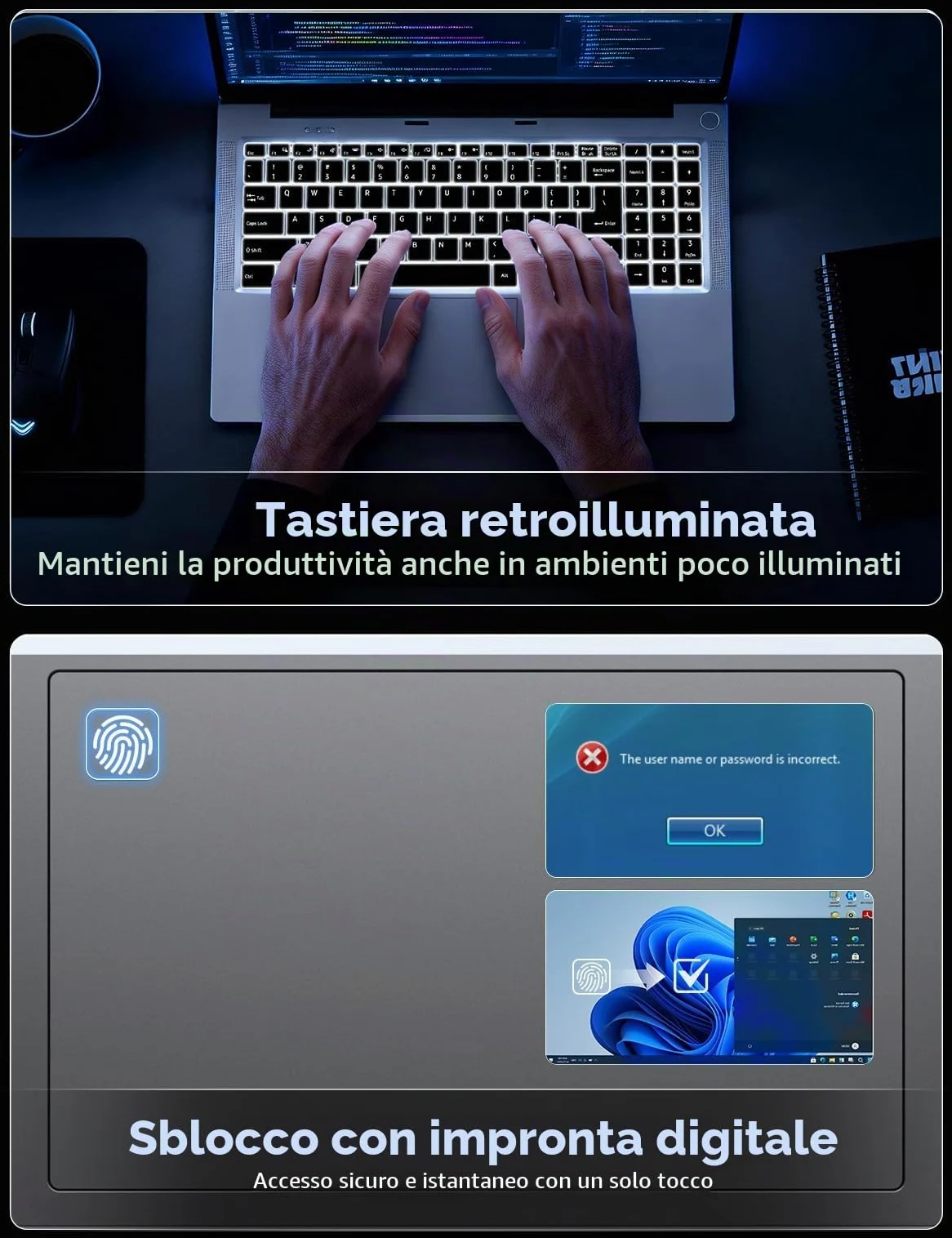 FUNYET Computer Portatile, 2026 Nuovo PC Portatile da 15,6 pollici, 32 GB di RAM, SSD da 1 TB,Laptop R7-6800H, Gaming Laptop IPS FHD 1920*1080 Notebook,Fingerprint scanner,Backlit keyboard, 5000 mAh