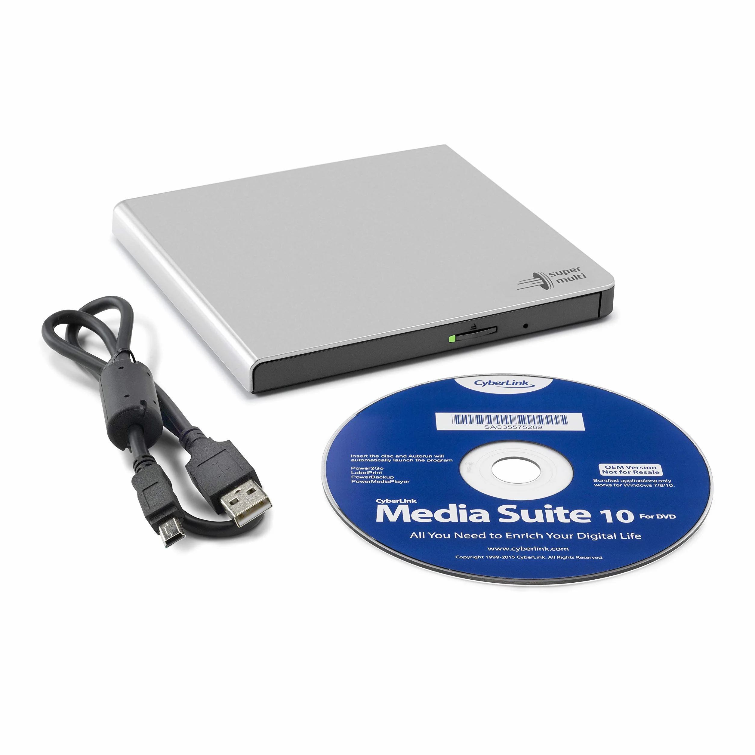 Hitachi-LG GP57 External DVD Drive, Slim Portable DVD Player/Writer for Laptop/Desktop PC, with USB 2.0, Windows and Mac OS Compatible, 8x Read/Write Speed - Silver