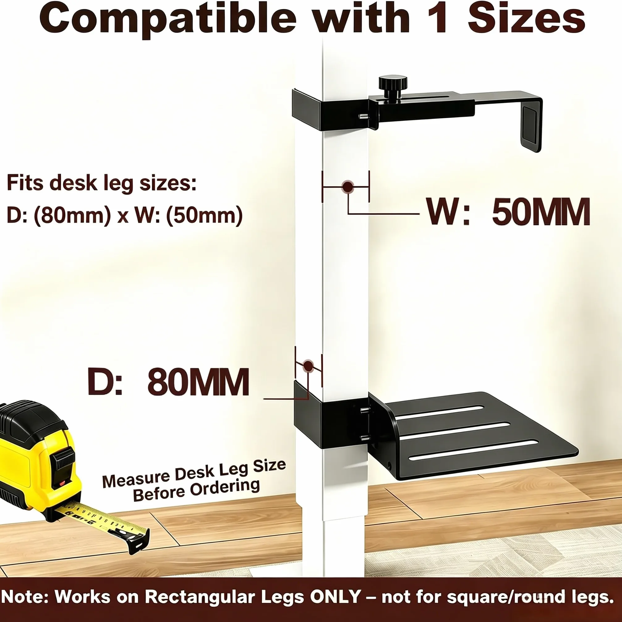 Supporto regolabile per PC sotto la scrivania senza forare, compatibile con scrivanie rialzabili, carico massimo 18 kg (40 lbs), facile installazione. (Nero, 80 * 50)