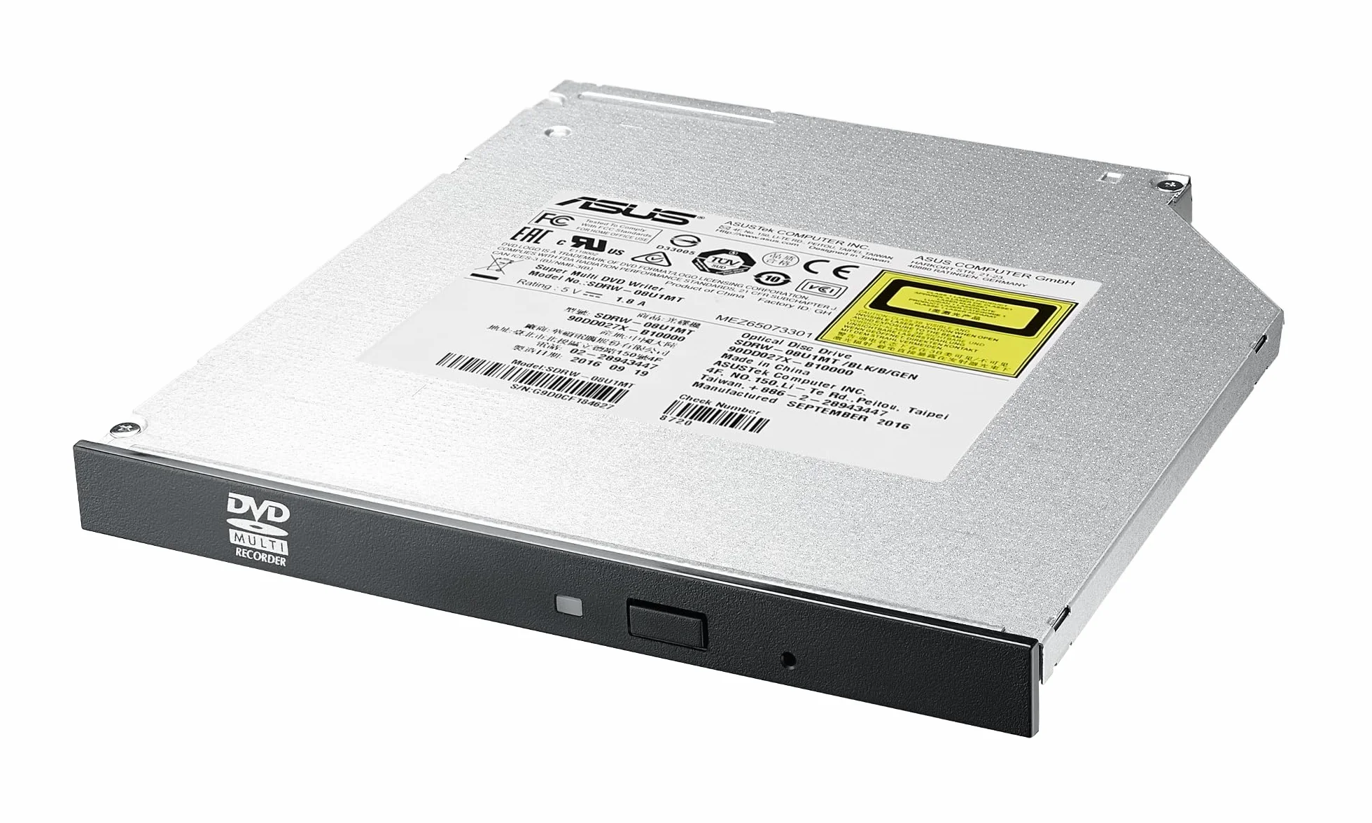 Asus SDRW-08U1MT Masterizzatore Interno Ultra-Slim, Spessore da 9.5 mm, velocità di scrittura DVD 8X, Supporto M-Disc