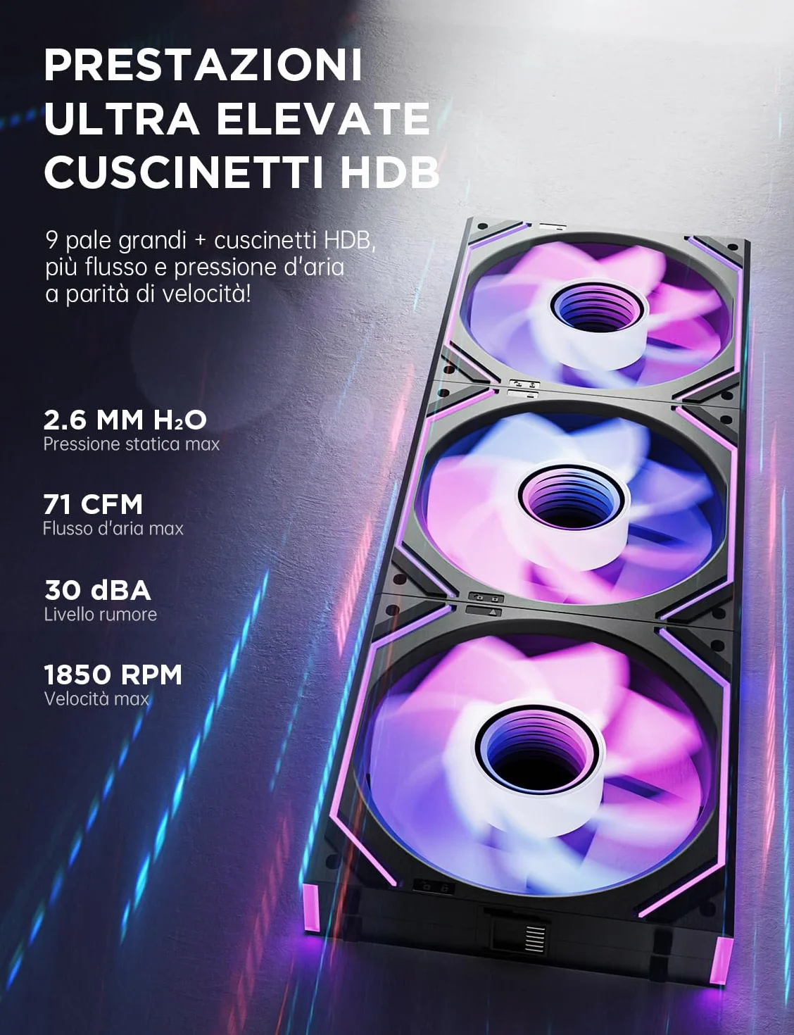 AsiaHorse Dawn Pro RGB 3 ventole per pc, 120 mm, reverse, daisy chain, Infinity Mirror, HDB, 71 CFM, 1850 r/min, 2,6 mm H2O, cavo PWN 4 poli e cavo ARGB 5V 3 poli, per Asus Aura, ASRock, Gigabyte