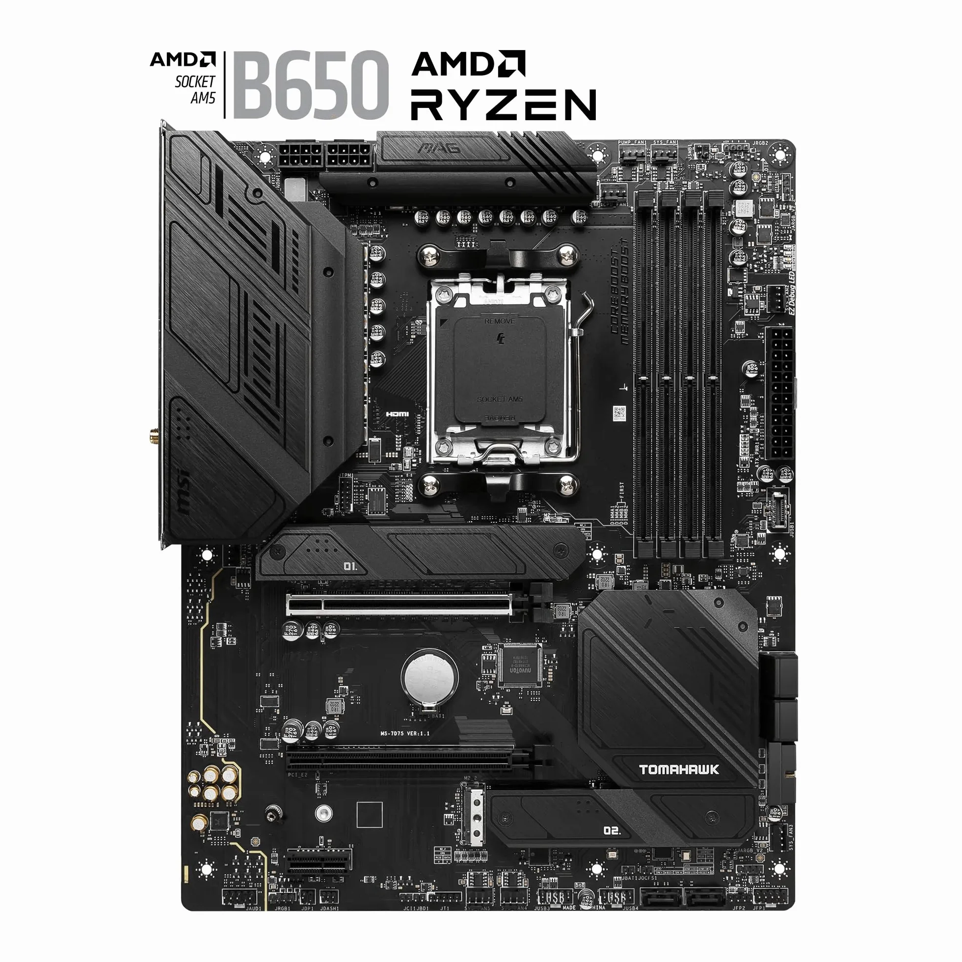 MSI MAG B650 TOMAHAWK WIFI scheda madre, ATX - Supporta i processori AMD Ryzen 7000, AM5-14 fasi Duet Rail da 80A, DDR5 fino a 6400+MHz/OC, 2 x PCIe 4.0 x16, 3 x M.2 Gen4, Wi-Fi 6E