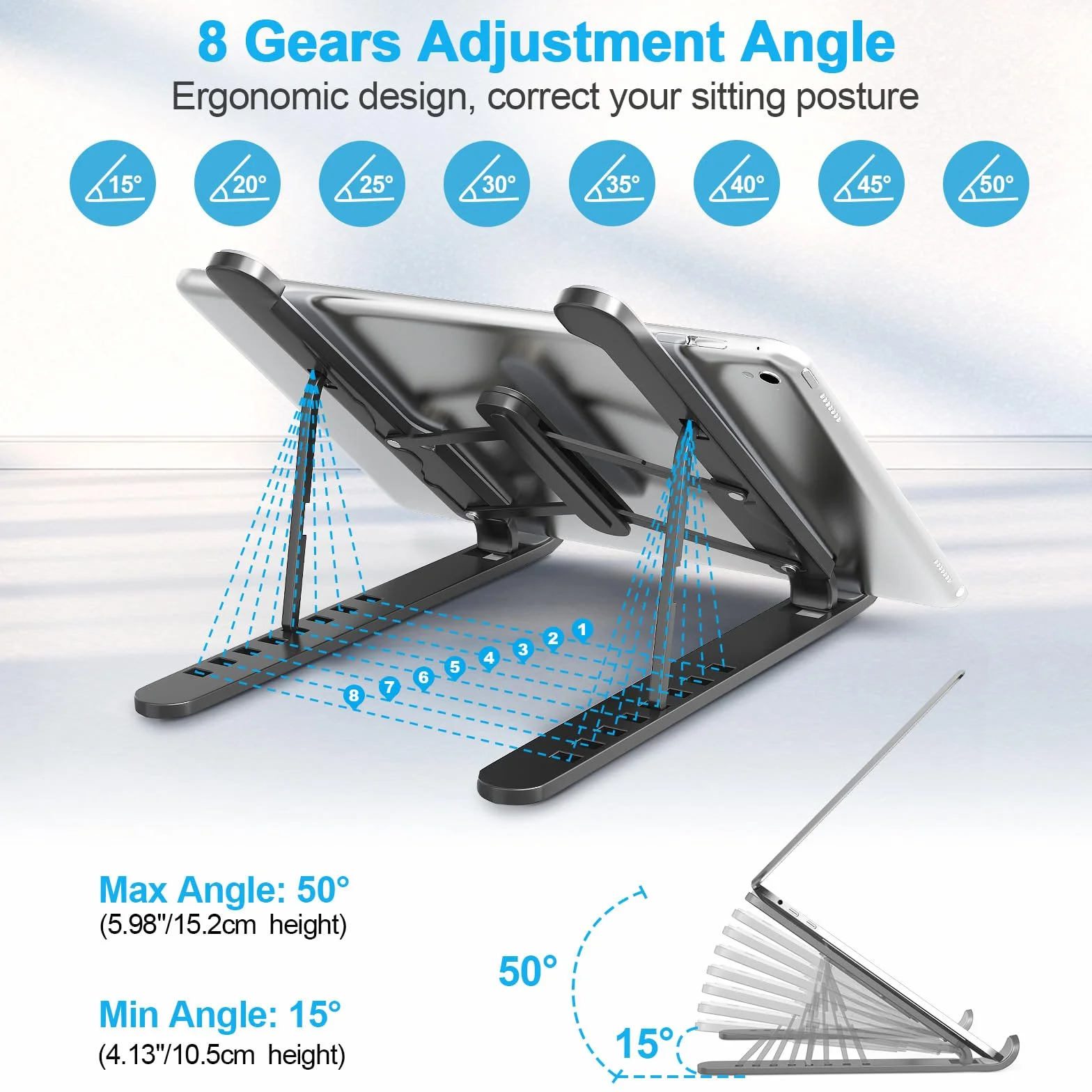 Supporto PC Portatile, 8 Livelli Regolabile & Raffreddamento Porta PC, Pieghevole in Plastica e Silicone Laptop Stand per Computer Portatili e Tablet (10-15,6’’)