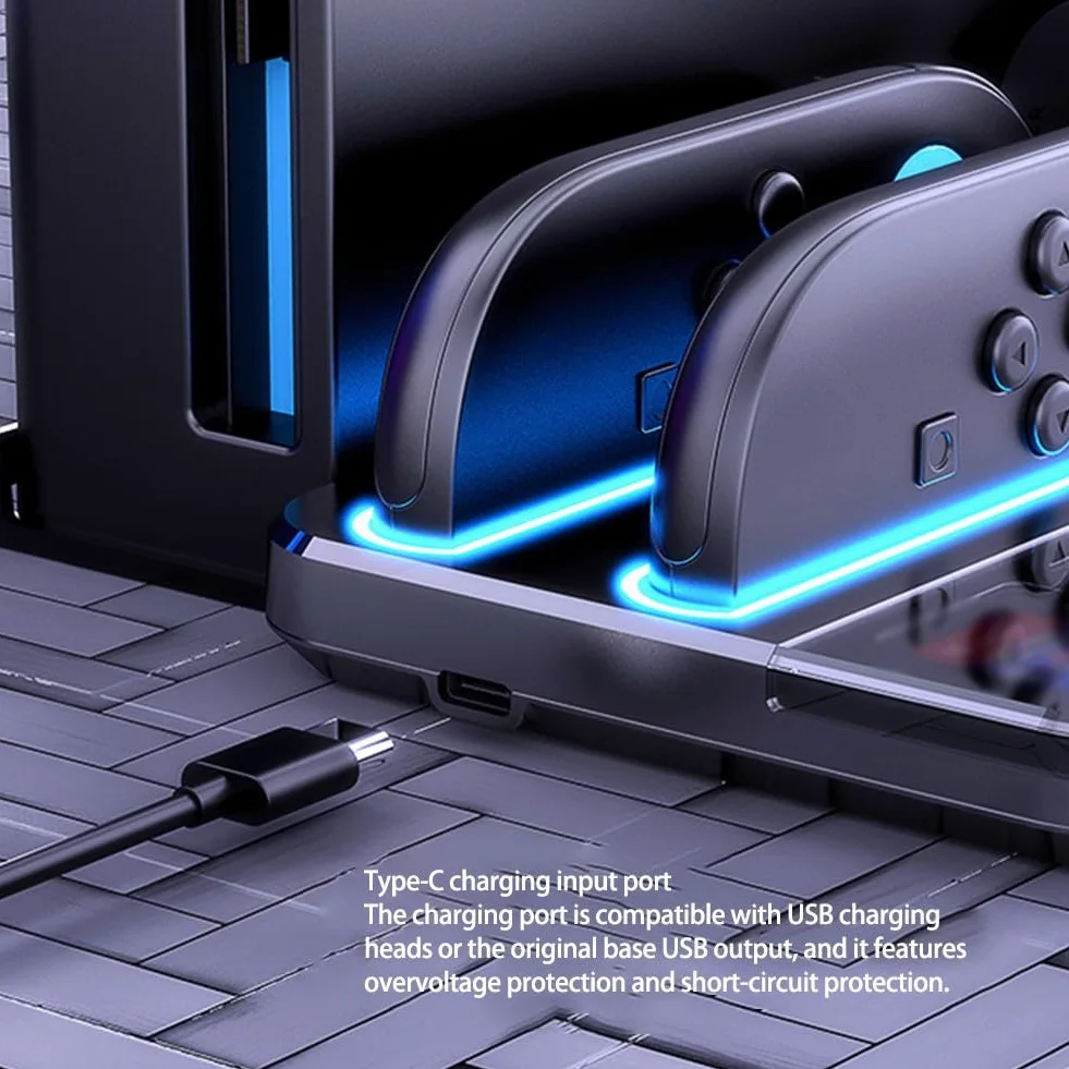 Base di ricarica per Nintendo Switch 2 con 4 porte, 8 schede di gioco, indicatore LED, costruzione ABS, design compatto, nero