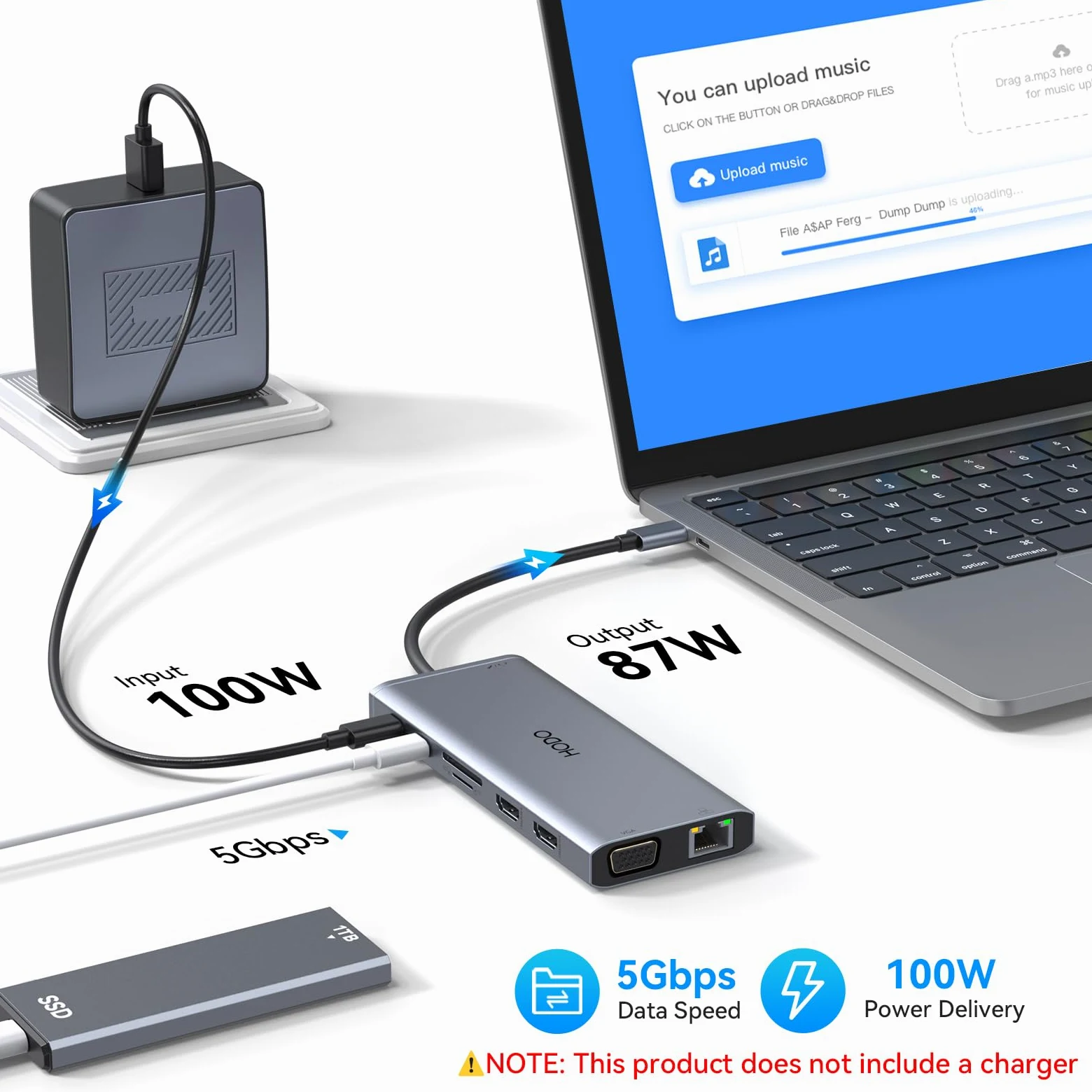 HODO Docking Station Dual Monitor, docking station per laptop 14 in 1 Triple Display, adattatore USB C Hub con 2 HDMI, VGA, Ethernet, PD, USB C Data, 5 USB, SD/TF, Audio/Mic per Dell Thinkpad Lenovo
