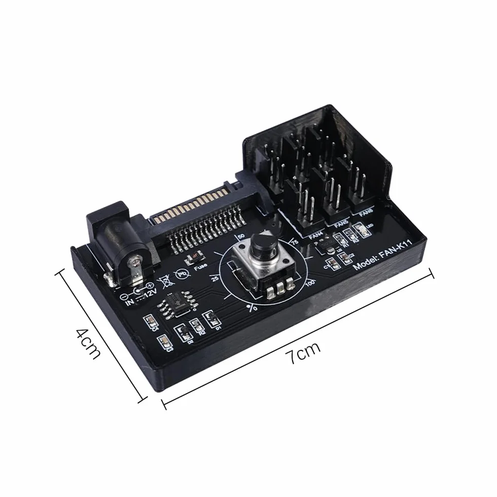 Sarini Regolatore di velocità della Ventola Alimentatore hub Adattatore Ventola per PC 12V 4 Pin PWM con interfaccia SATA per 4 ventole