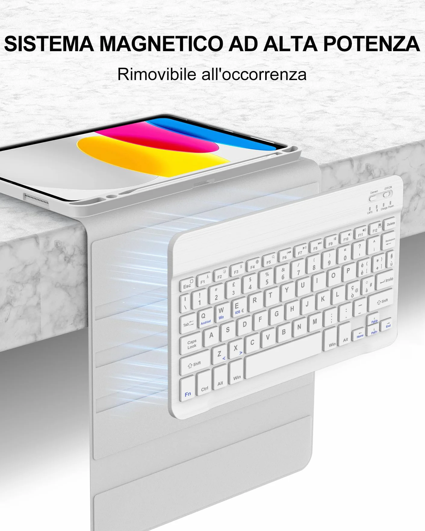 Cover con Tastiera per iPad A16 11" Gen (2025) e 10.9" Gen (2022), Italiano QWERTY, Senza Retroilluminazione e Senza Touchpad, Bluetooth 5.0, con Porta Penna Sottostante, Grigio Chiaro