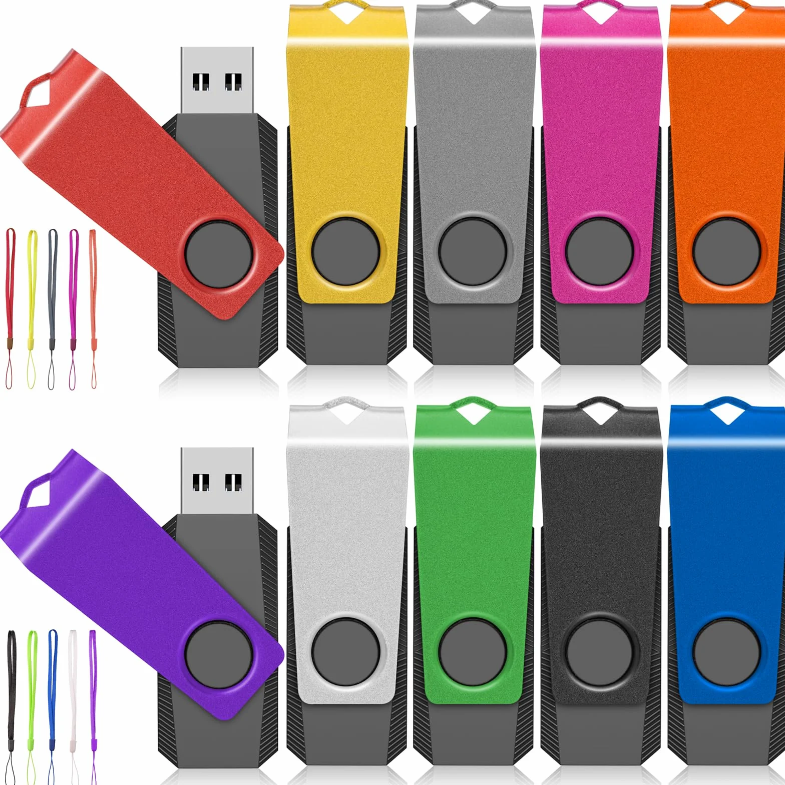 Confezione da 10 chiavette USB da 64 GB FAT32 AGECASH Zip Drive USB 2.0 Thumb Drives | Chiavetta USB per archiviazione e trasferimento dati, con cordino da 64 GB, confezione da 10 pezzi