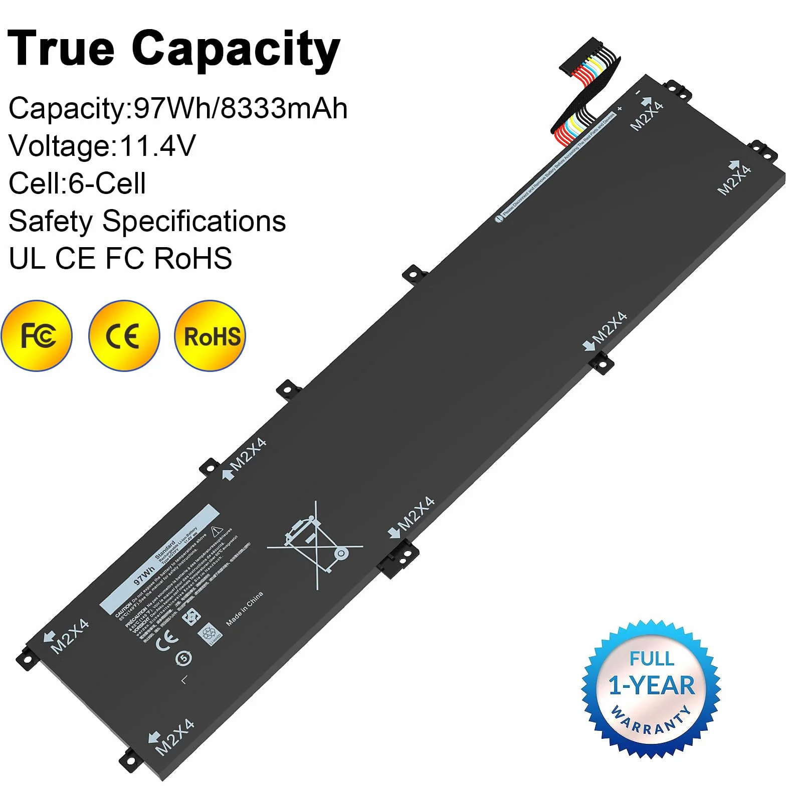 6GTPY 11.4V 97Wh Batteria di ricambio per laptop Dell XPS 15-9560 15-9550 15-9570 15-7590 Precision 5520 5530 5540 5510 Vostro 7500 4GVGH 1P6KD 5XJ28 GPM03 P56F Sostituzione per Dell XPS 9560