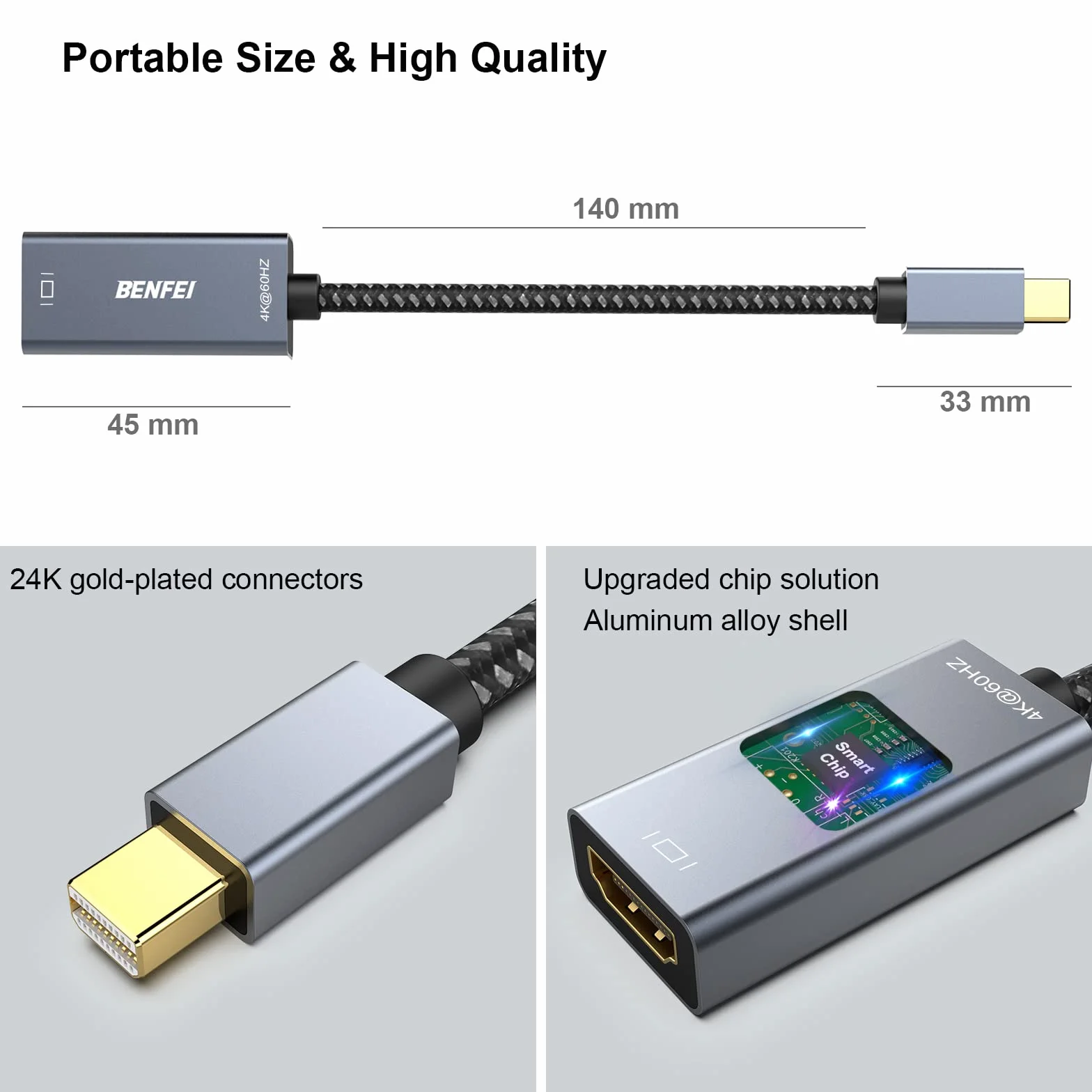 BENFEI Active Adattatore Mini DisplayPort (Thunderbolt 2) a HDMI 4K@60Hz, Unidirezionale Mini DisplayPort Computer a HDMI Monitor Per MacBook Air/Pro Microsoft Surface Pro/Dock Monitor Proiettore