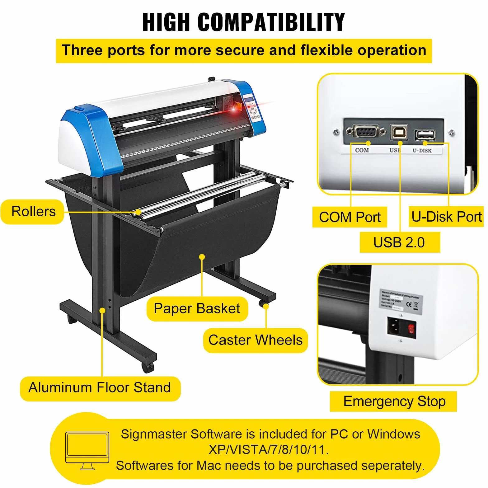 VEVOR Taglierina per Vinile da 870 mm Taglierina per Stampante per Vinile Fai da Te Semiautomatica, Taglio di Segnaletica con Posizionamento Manuale con Software Signmaster su Supporto da Pavimento