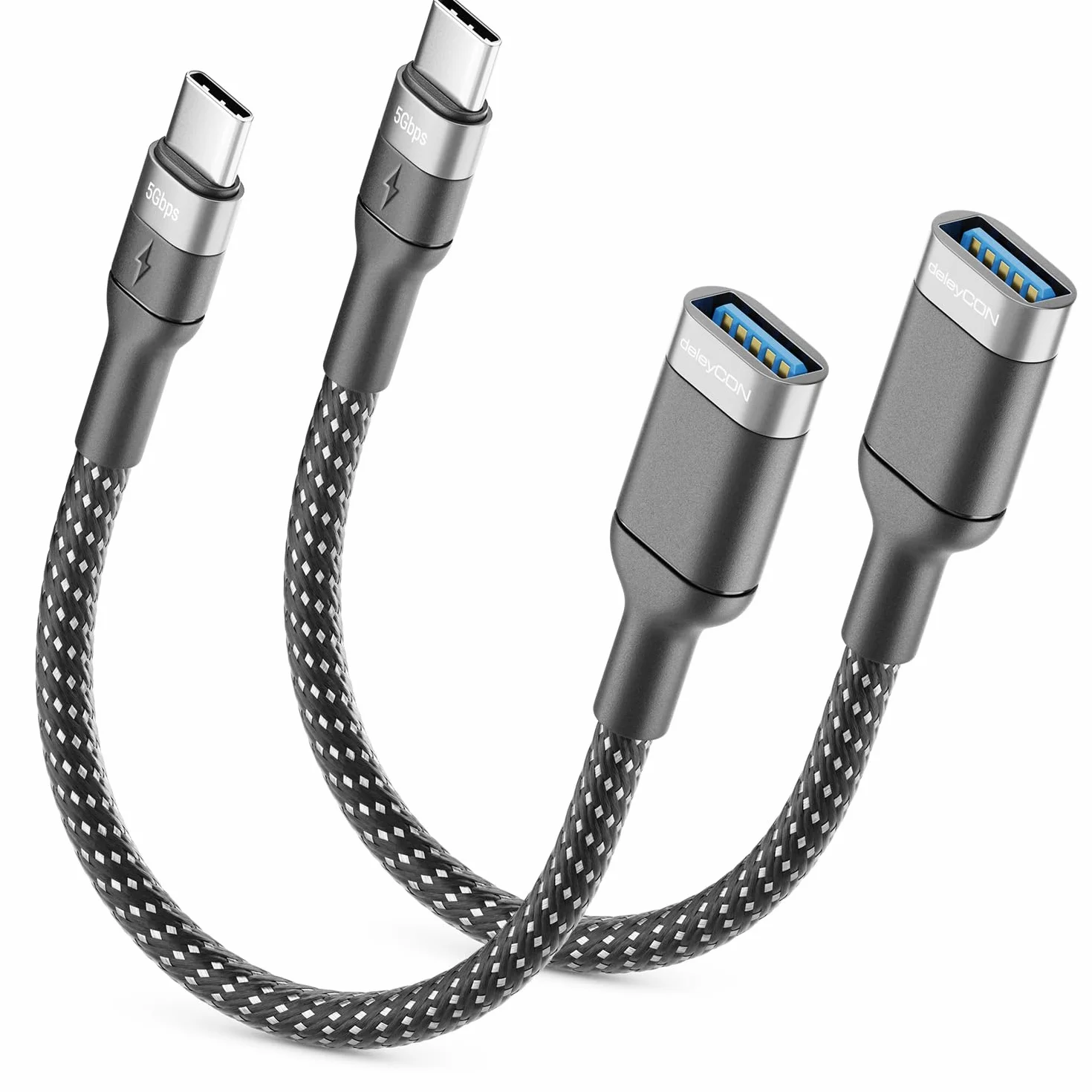 deleyCON 2x Adattatore USB C a USB 3.0 OTG Tipo-C Connettore a Presa A - Collegamento per iPhone 17/16/15, Galaxy S26/S25/S24, A56, A17, A16, A26, Xiaomi, Pixel, MacBook, iPad, Notebook ecc.