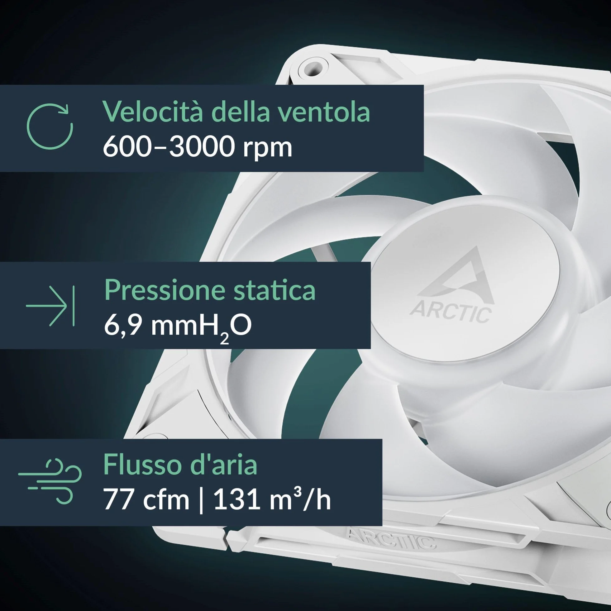 ARCTIC P12 Pro A-RGB (White) - 3 Pezzi - Ventola Potente Premium, Ventola PWM 120 mm con Sdoppiatore per Cavi Y, 600-3000 rpm, 0 rpm <5% PWM, RGB digitale 5V, Cuscinetto Idrodinamico, a 4 Pin