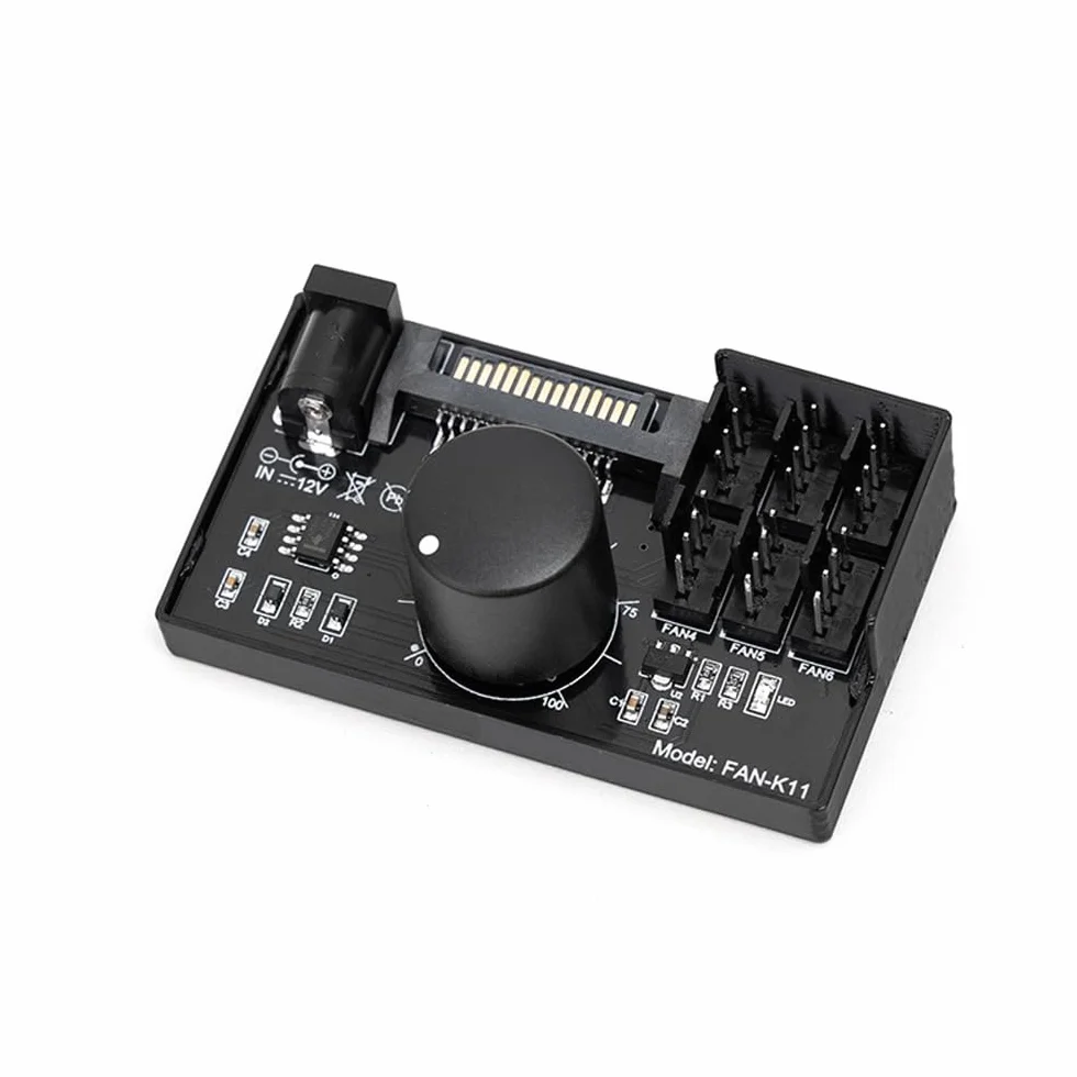 Sarini Regolatore di velocità della Ventola Alimentatore hub Adattatore Ventola per PC 12V 4 Pin PWM con interfaccia SATA per 4 ventole