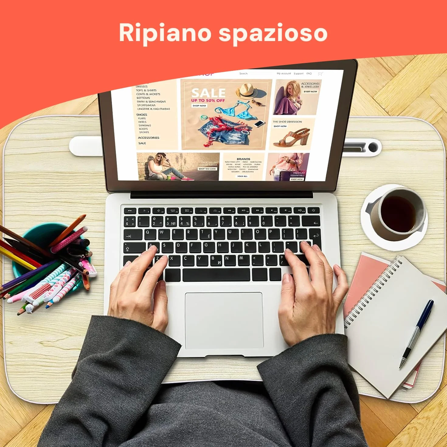 Avilia Tavolino da Letto Pieghevole 60×40 cm – Vassoio da Letto con Leggio Tablet e Porta Bicchiere, Scrivania Portatile Laptop per Smart Working, Colazione a Letto e Divano, Salvaspazio