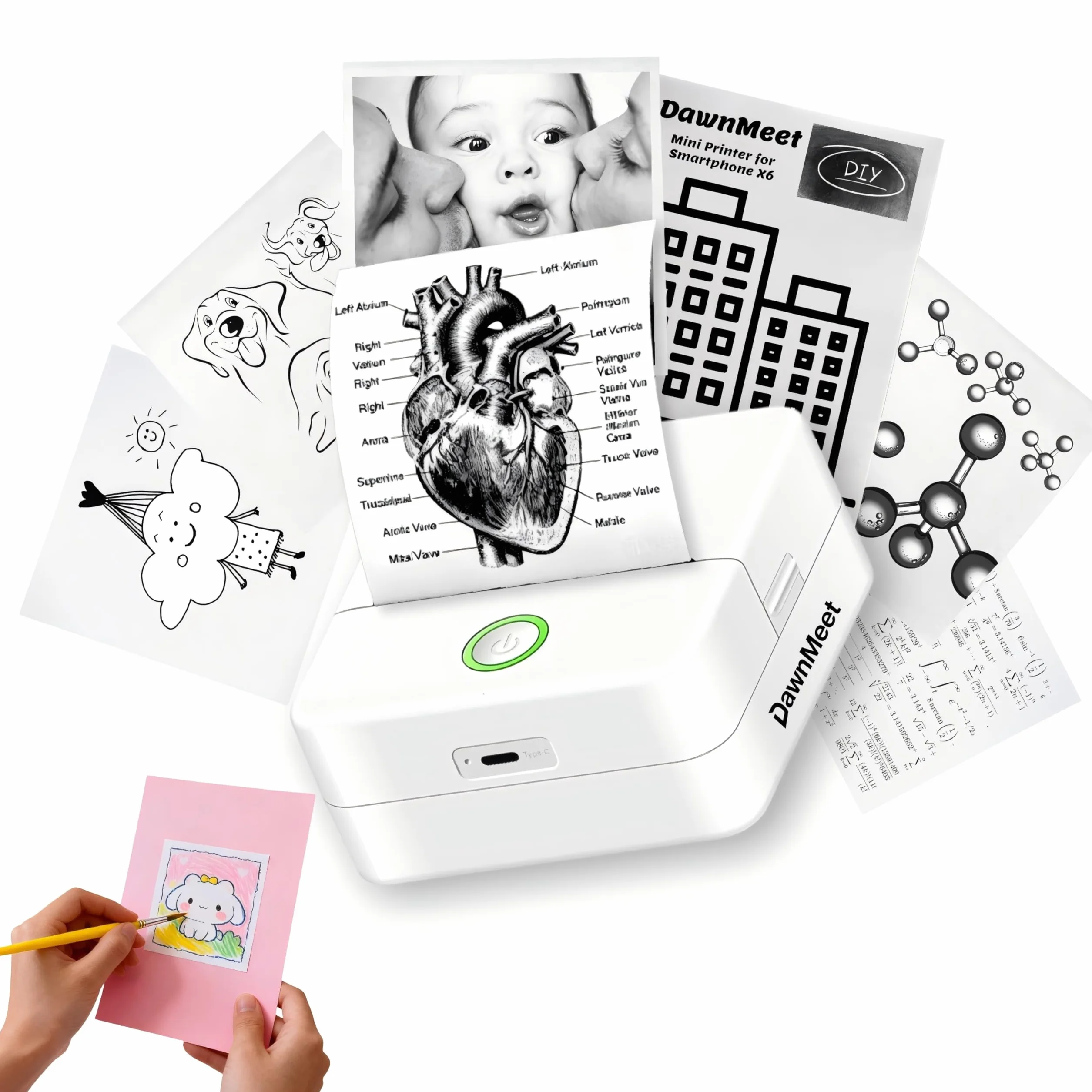 Mini Stampante Termica X6 Bluetooth, Etichettatrice Portatile per Smartphone, Compatibile iOS Android, Bianco