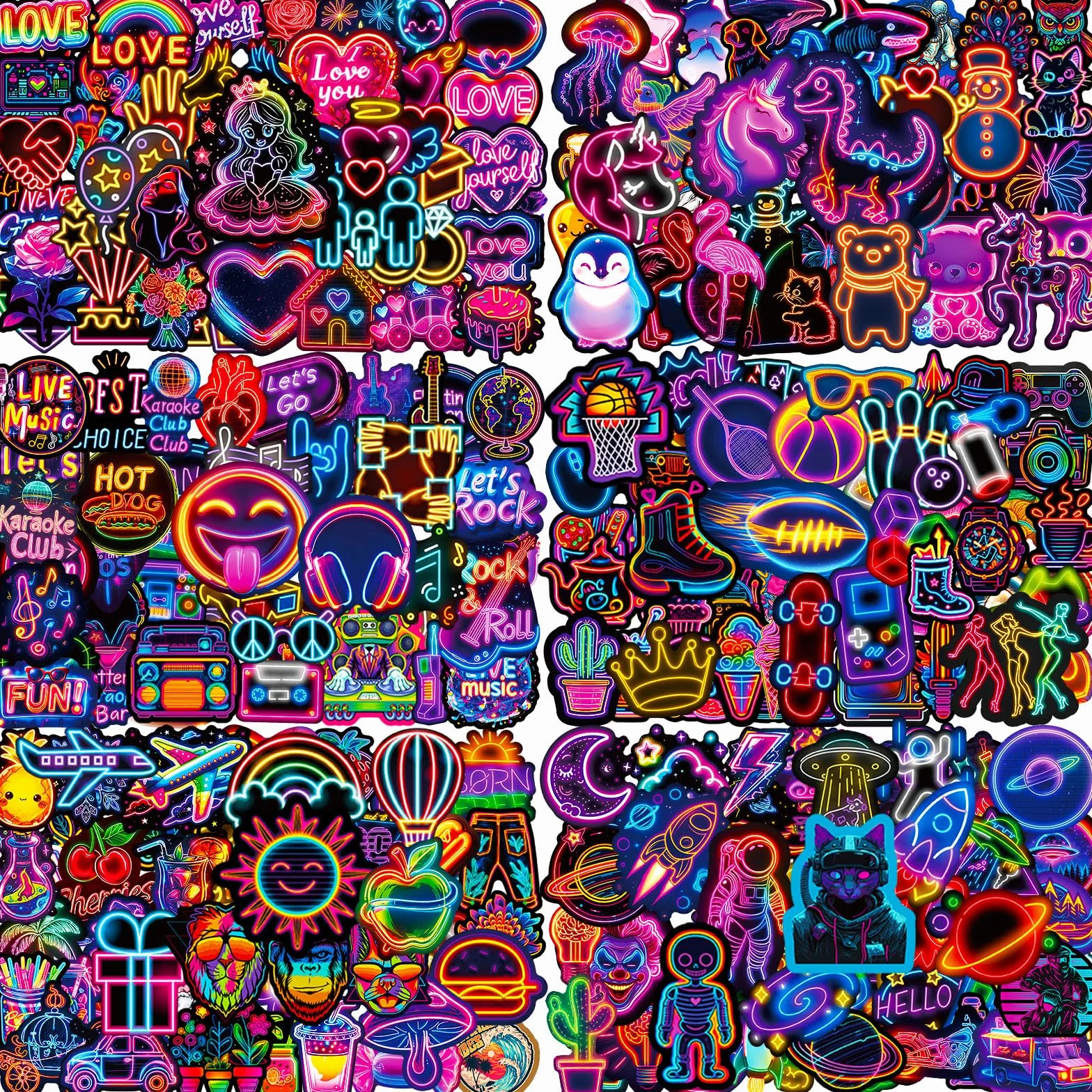 Adesivi 300 Pezzi Stickers Neon Cool, Stickers Vinile Impermeabili, Adesivi per Borraccia, Porta Pranzo, Skateboard, Journaling, Scrapbooking, Computer Portatile, Taccuino, Valigia, Notebook, ecc
