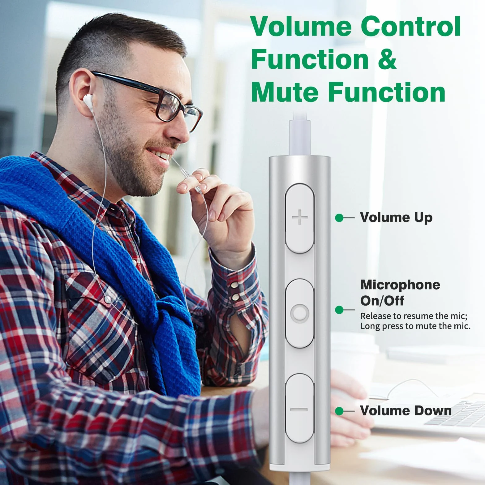 Cuffie USB per Computer,Auricolari PC con Filo con Microfono Cancellazione Rumore In Ear Auricolare Gaming con Funzione di Disattivazione Audio Controlli per Streaming Live Office Chromebook Windows