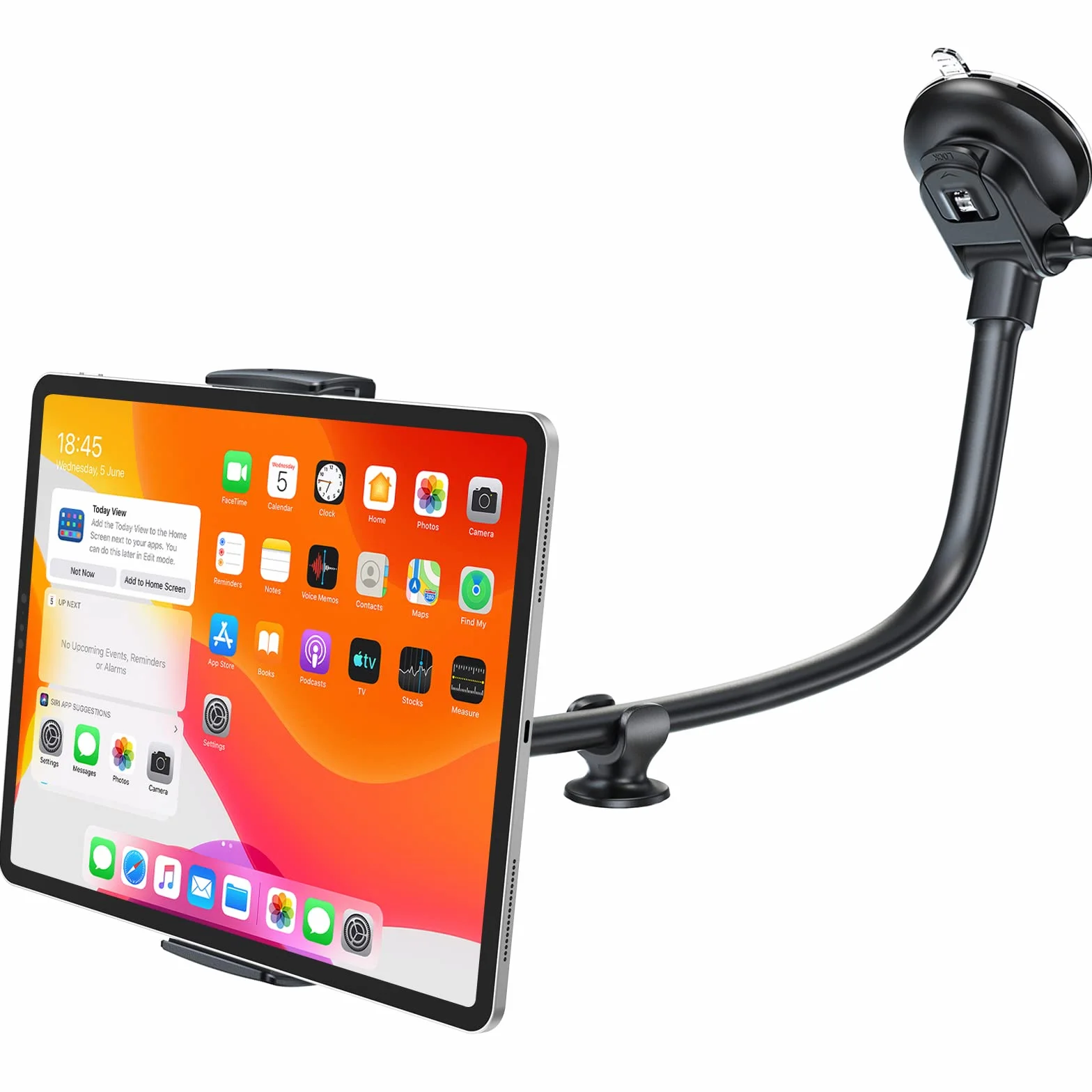 APPS2Car Supporto per parabrezza tablet 35,6 cm braccio lungo anti-vibrazione regolabile 360° 4-11 cali ventosa forte cruscotto camion furgoni