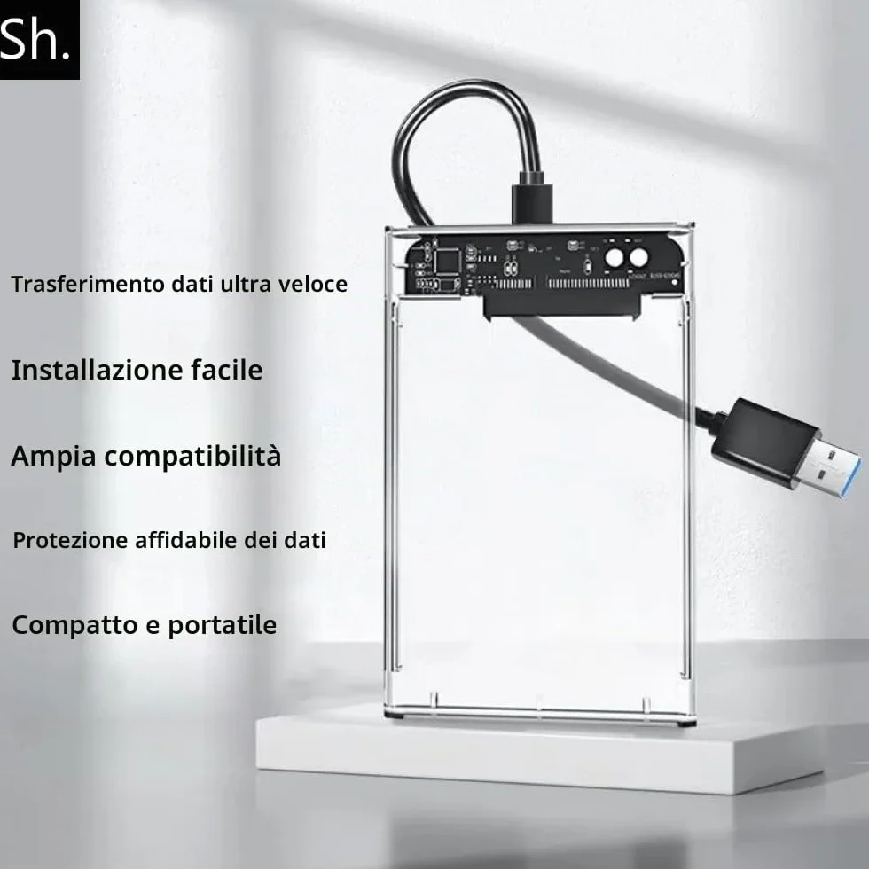 Sh. Case SSD HDD Hard Disk Esterno 2.5" SATA USB 3.0, 5Gbps Supportato UASP, Custodia SSD/HDD Portatile, Box Esterno per Disco Rigido, Adattatore SATA USB 3.0 per Laptop/PC/PS4/Xbox