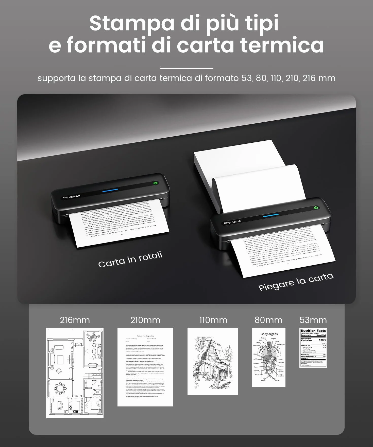 Phomemo M832 Stampante Termica Portatile A4 Senza Fili Senza Inchiostro con Custodia e 4 Rotoli Carta, Nero