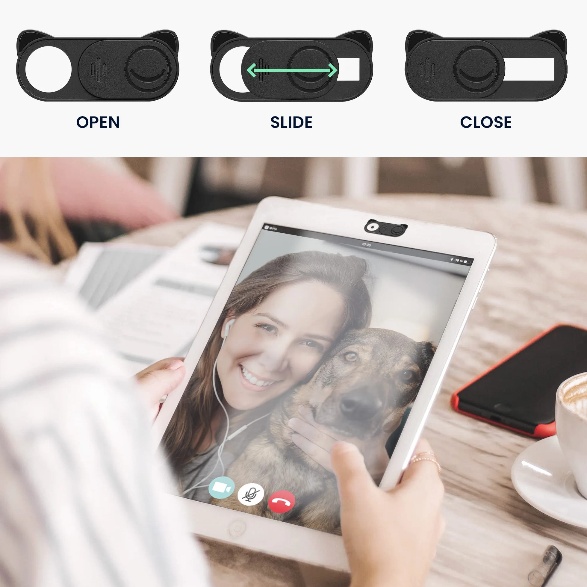 kwmobile Set 2X Webcam Cover Compatibile con Camera Cover - Copri Telecamera PC Tablet Notebook - Copertura Webcam Nero